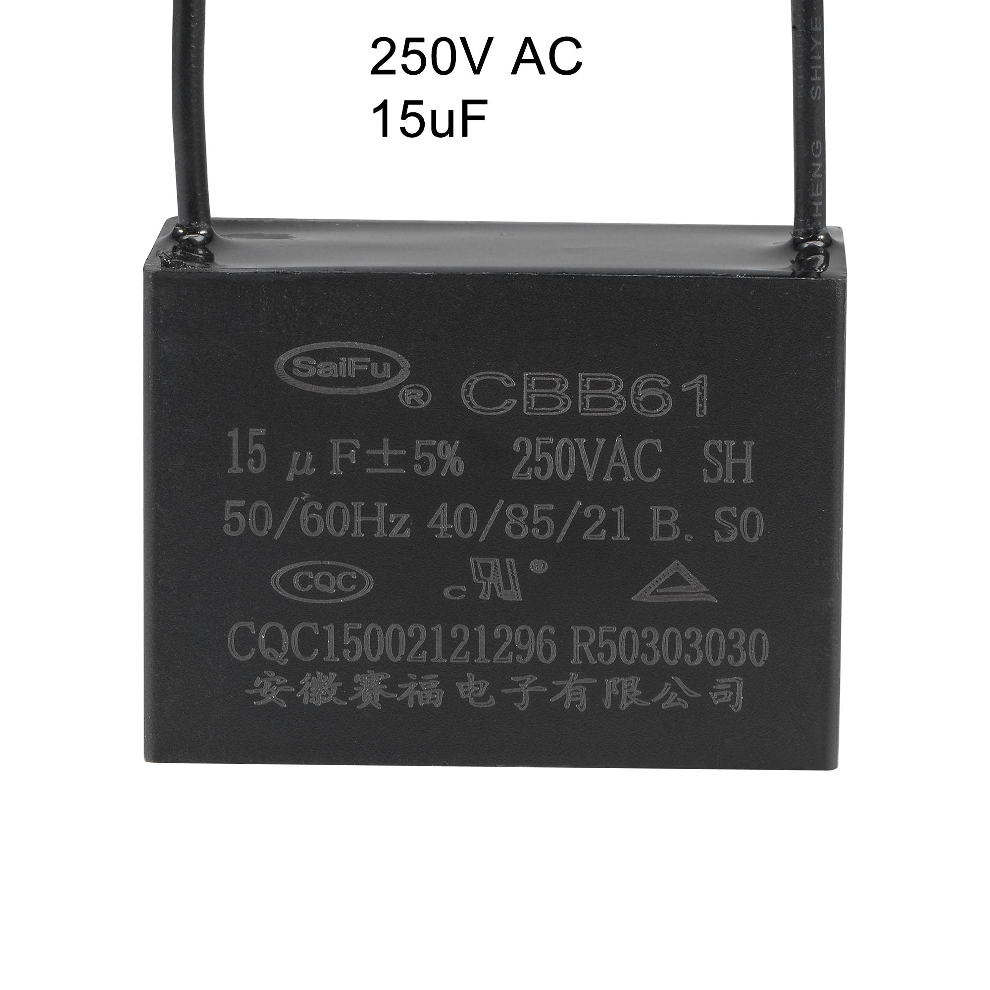 Uxcell Ceiling Fan Capacitor Cbb61 15Uf 250V Ac 2 Wires Metallized Polypropylene Film Capacitor 47X34X22Mm For Electric Fan Pump