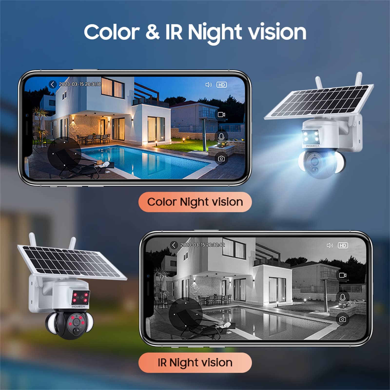 Inqmega Solar Security Cameras Tuya Smart,3Mp Fhd Wifi 360 View 15000Mah Solar Powered Cameras For Home,Pir Motion Sensor Flood