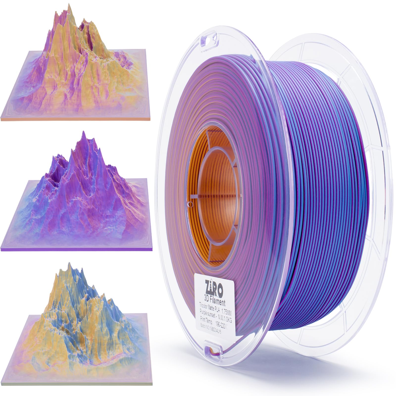 Ziro Pla Filament 1.75Mm, Matte Multicolors 3D Printer Filament, Color Change With Angle, Tri Colors 3 In 1 Chrome, Dimensional
