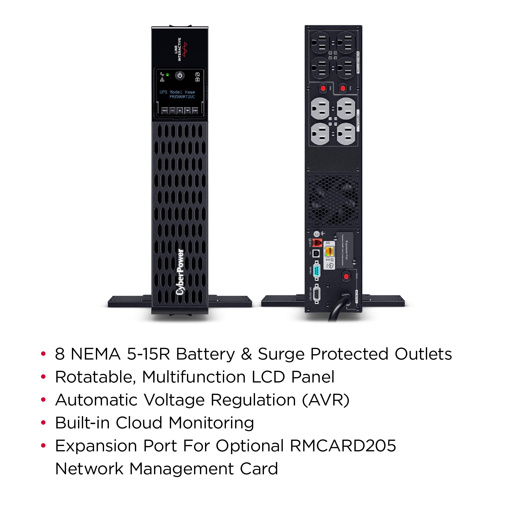 Cyberpower Pr1500Rt2Uc Smart App Sinewave Ups System, 1500Va/1500W, 8 Outlets, 2U Rack/Tower, Built-In Cloud Monitoring