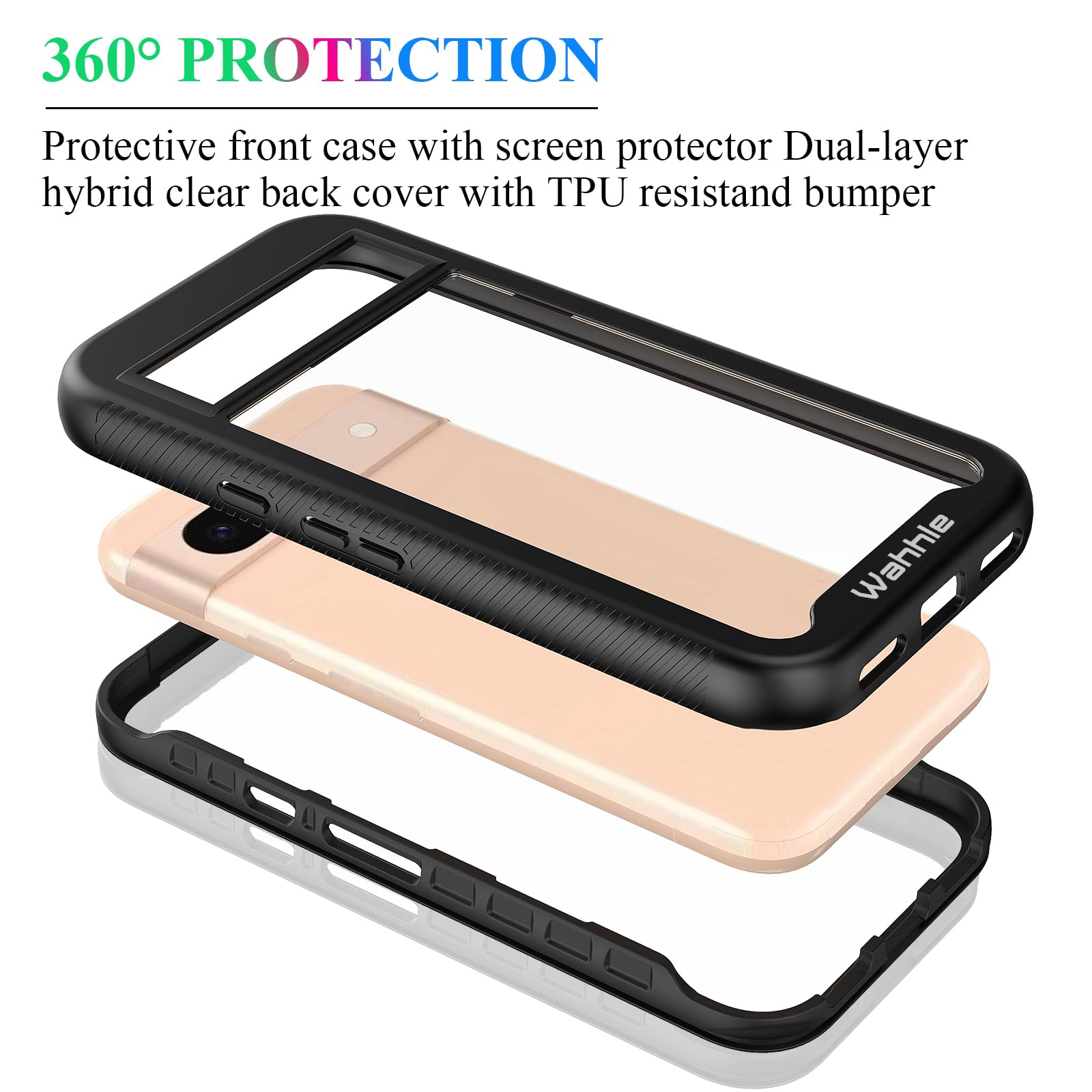 Wahhle Compatible With Google Pixel 8A Case, Built In Screen Protector Full Body Shockproof Slim Fit Bumper Protective Phone Cov