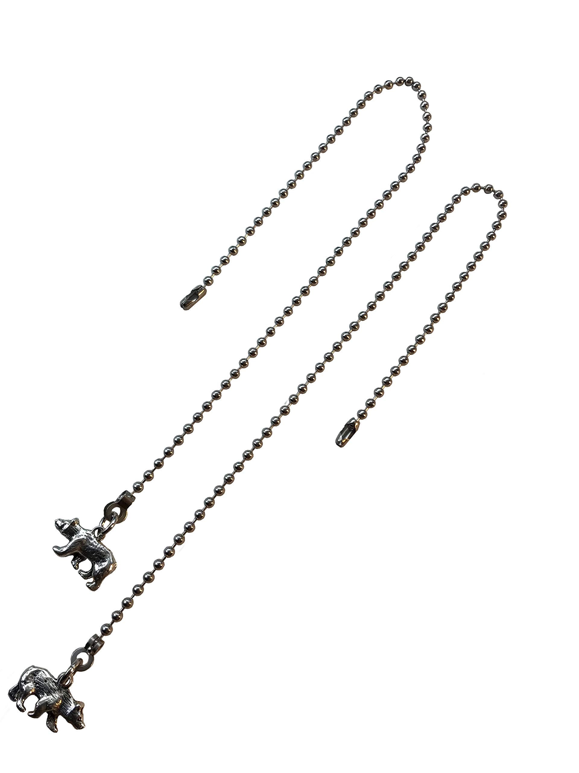 2 Matching Pewter Bear Fan Light Pull Chain Replacement Set Silver Tone 3.2Mm