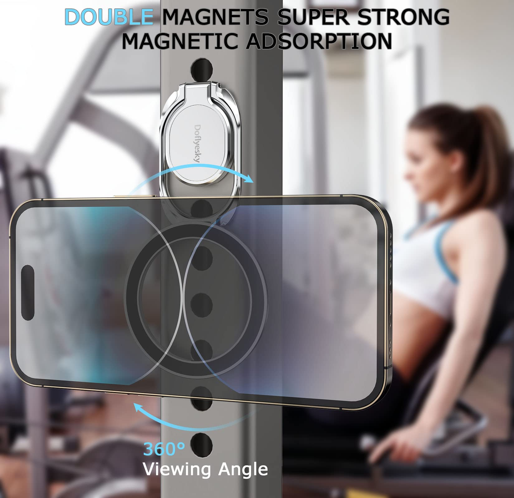 Doflyesky Magnetic Phone Grip Holder Kickstand, Gym Double Adjustable Finger Ring Grip And Stand, Compatible With Popsockets Mag
