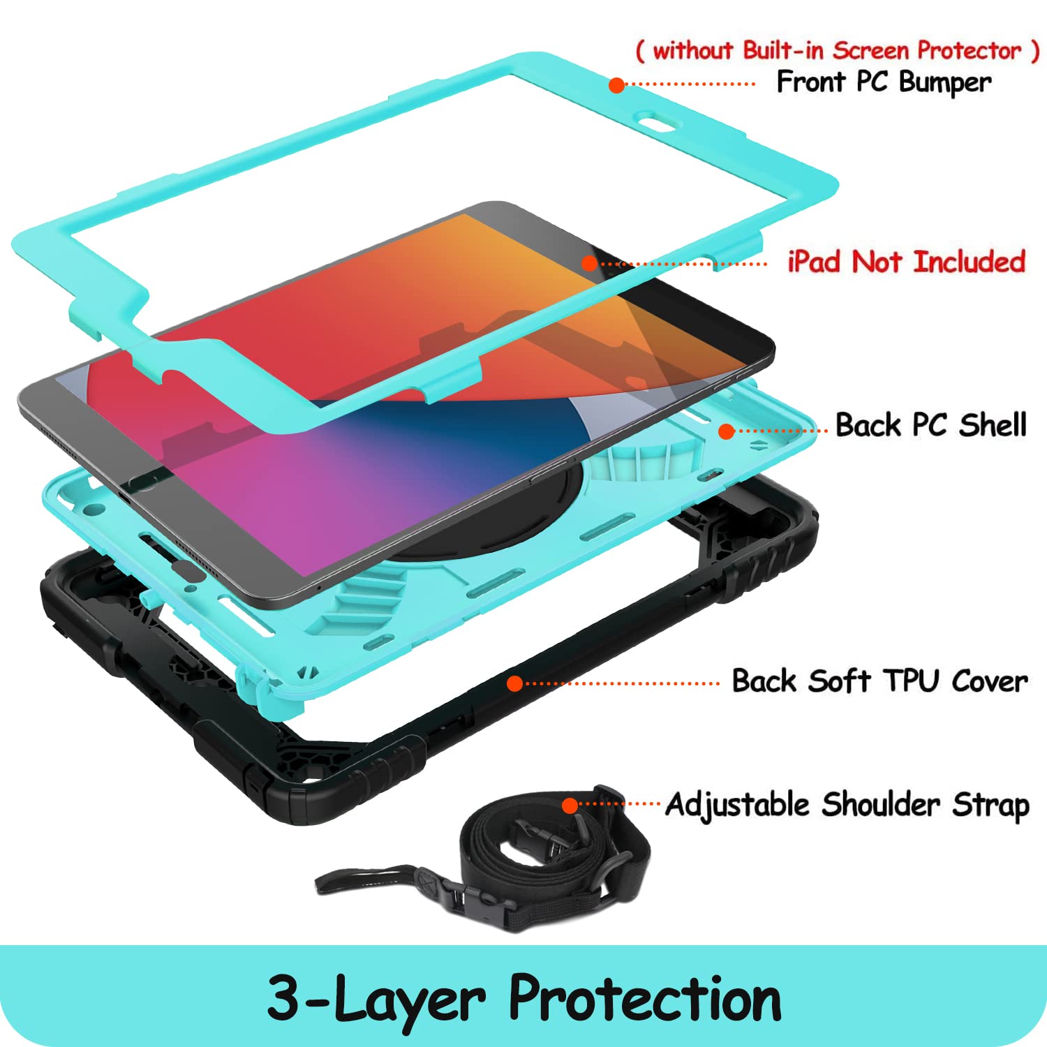 Ltrop Ipad 9Th Generation Case, Ipad 10.2 Case(2021/2020/2019), Ipad 8Th/7Th Generation Case [Shoulder/Hand Strap][Pencil Holder