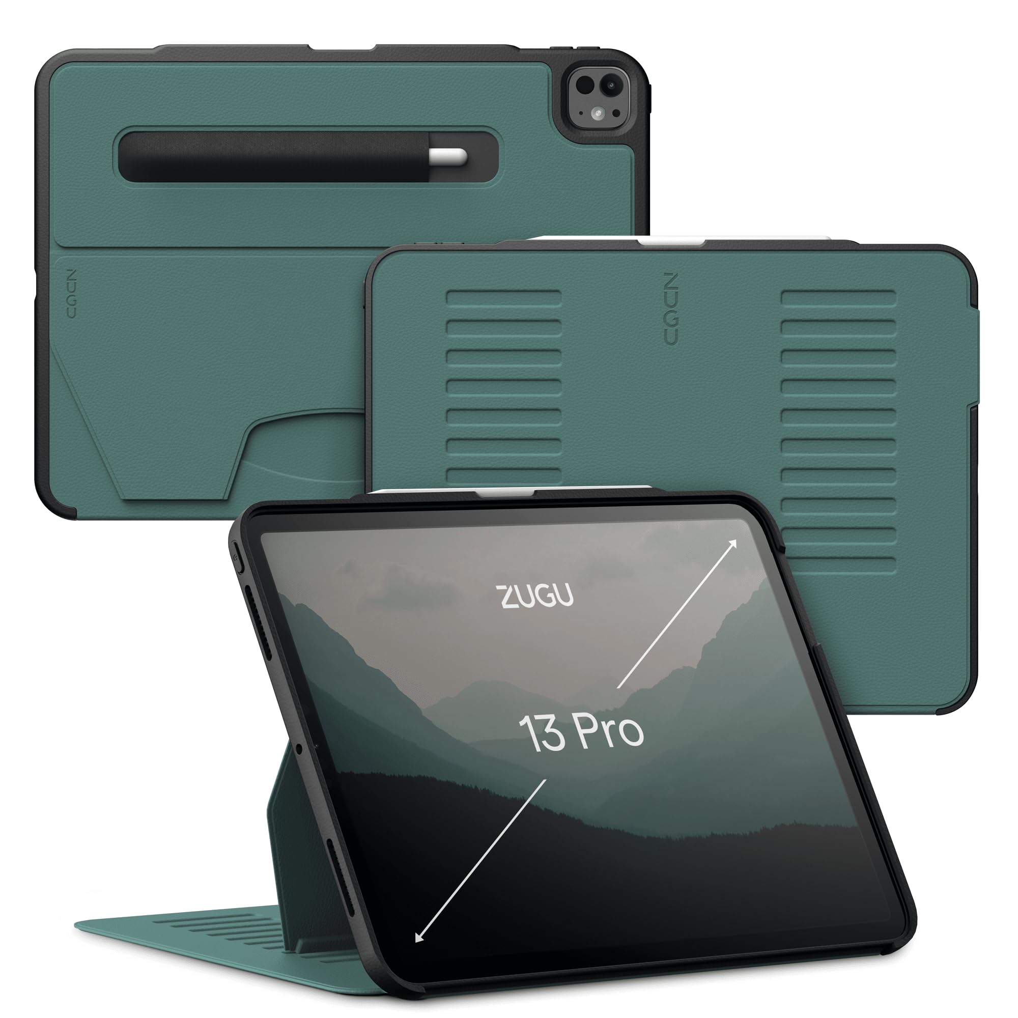 Zugu Case For Ipad Pro 13 (M4) 2024, Slim Protective Cover With Apple Pencil Holder, Auto Wake/Sleep, Multiple Viewing Angles   Ipad Pro 13 Inch Case, Ipad 13 Case, Ipad Pro 13 Inch Case   Pine