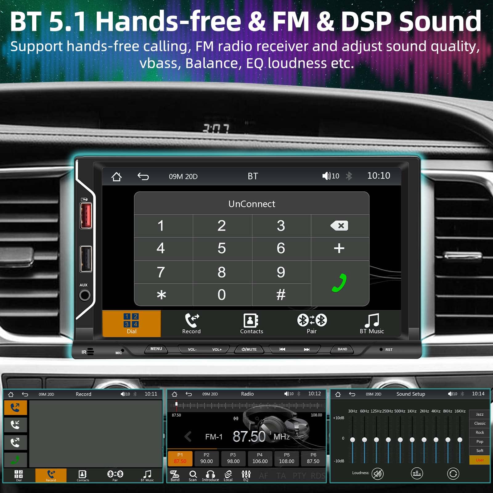 Unitopsci Double Din Car Stereo, Wireless Carplay Android Auto Radio, Bluetooth Head Unit 7 Inch Hd Touch Screen Mp5 Player Mirr