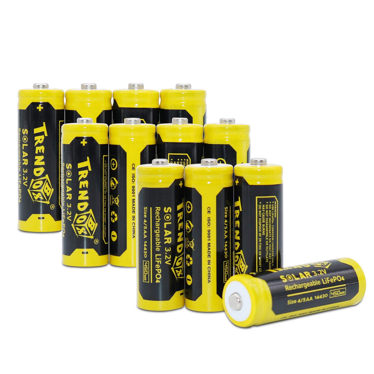 Trendbox 14430 3.2V 450Mah Battery Lifepo4 Rechargeable Solar Batteries For Outdoor Garden Light 12 Pack