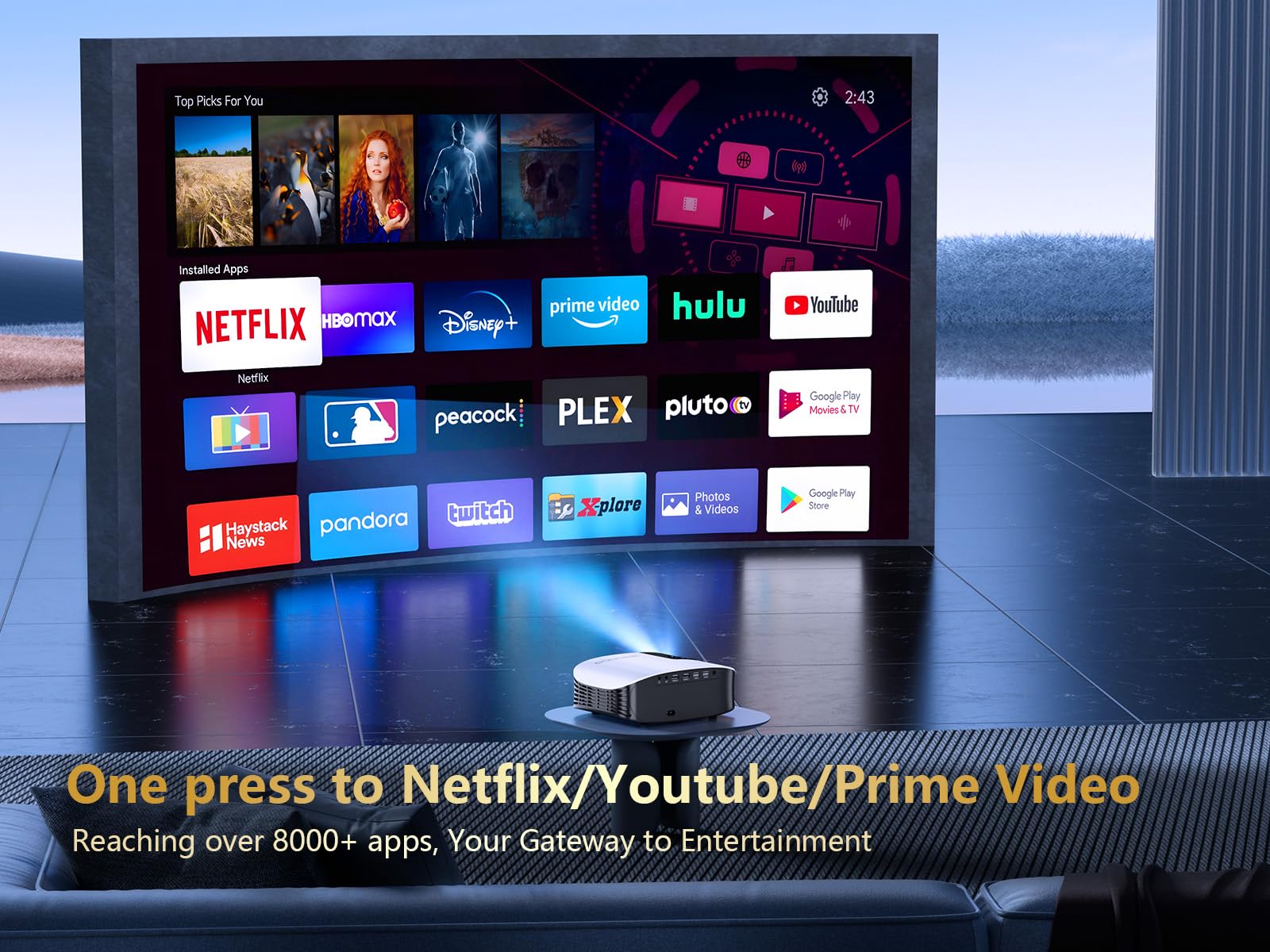 Goodee Smart 4K Projector With 5G Wifi And Bluetooth, Netflix/Amazn Prime Video Certified, Dolby Audio, 800Ansi Outdoor Projecto