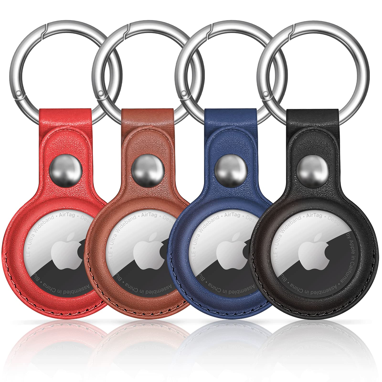 Woyinger Air Tag Keychain For Apple Airtags Holder, 4 Pack Protective Leather Airtags Case Tracker Cover With Air Tag Holder, Ai