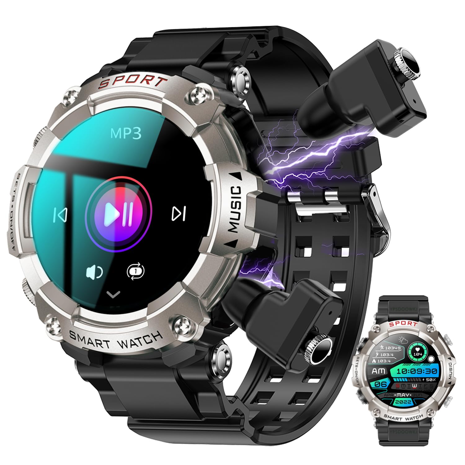 Ypsdoowkj Smart Watch With Earbuds,1.52'' Full Touch Round Screen Fitness Tracker,Headphones Inside Smartwatch For Men And Women