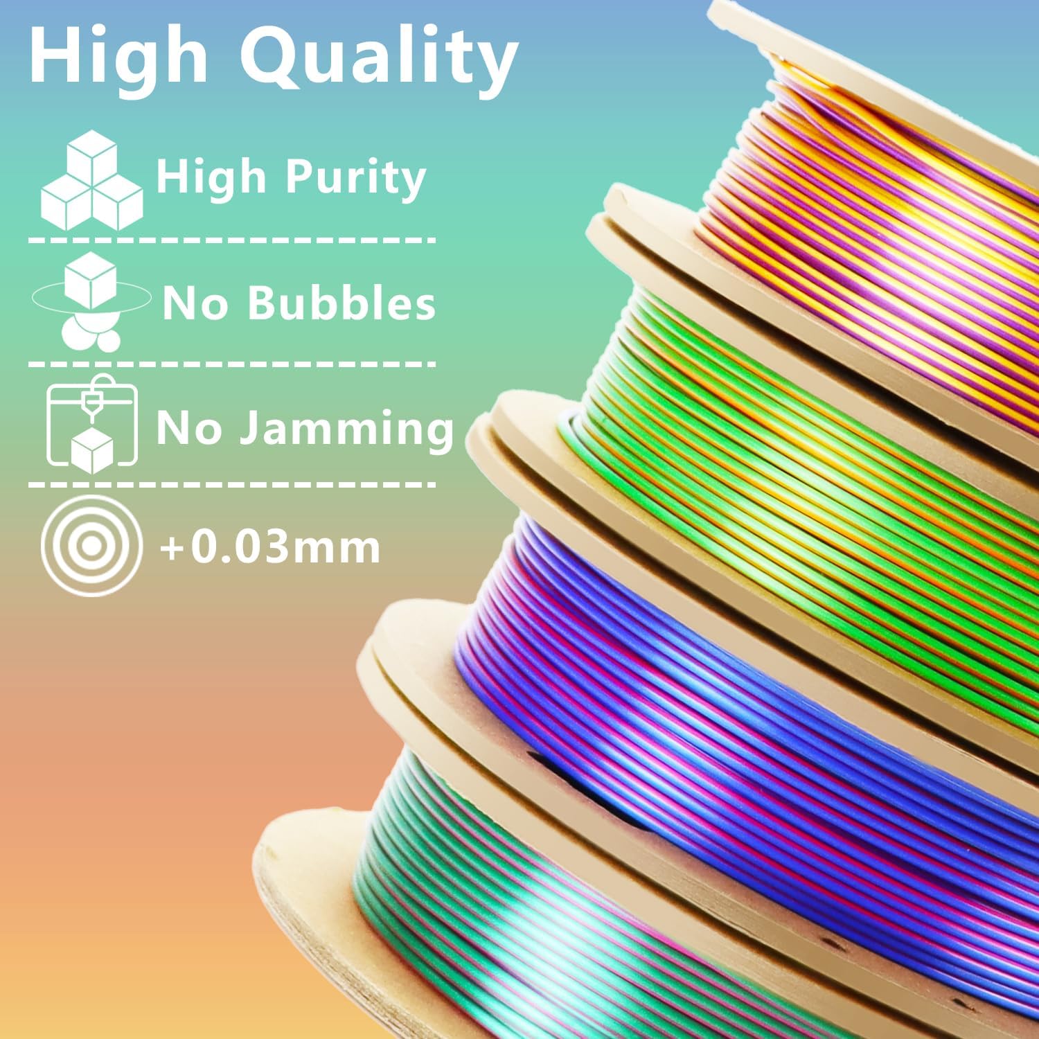 Lovoon 3D Pla Filament 1.75Mm Bundle, Tricolor 3D Printer Filament Bundle, Rainbow Silk Pla Filament Bundle, Pla Filament For 3D