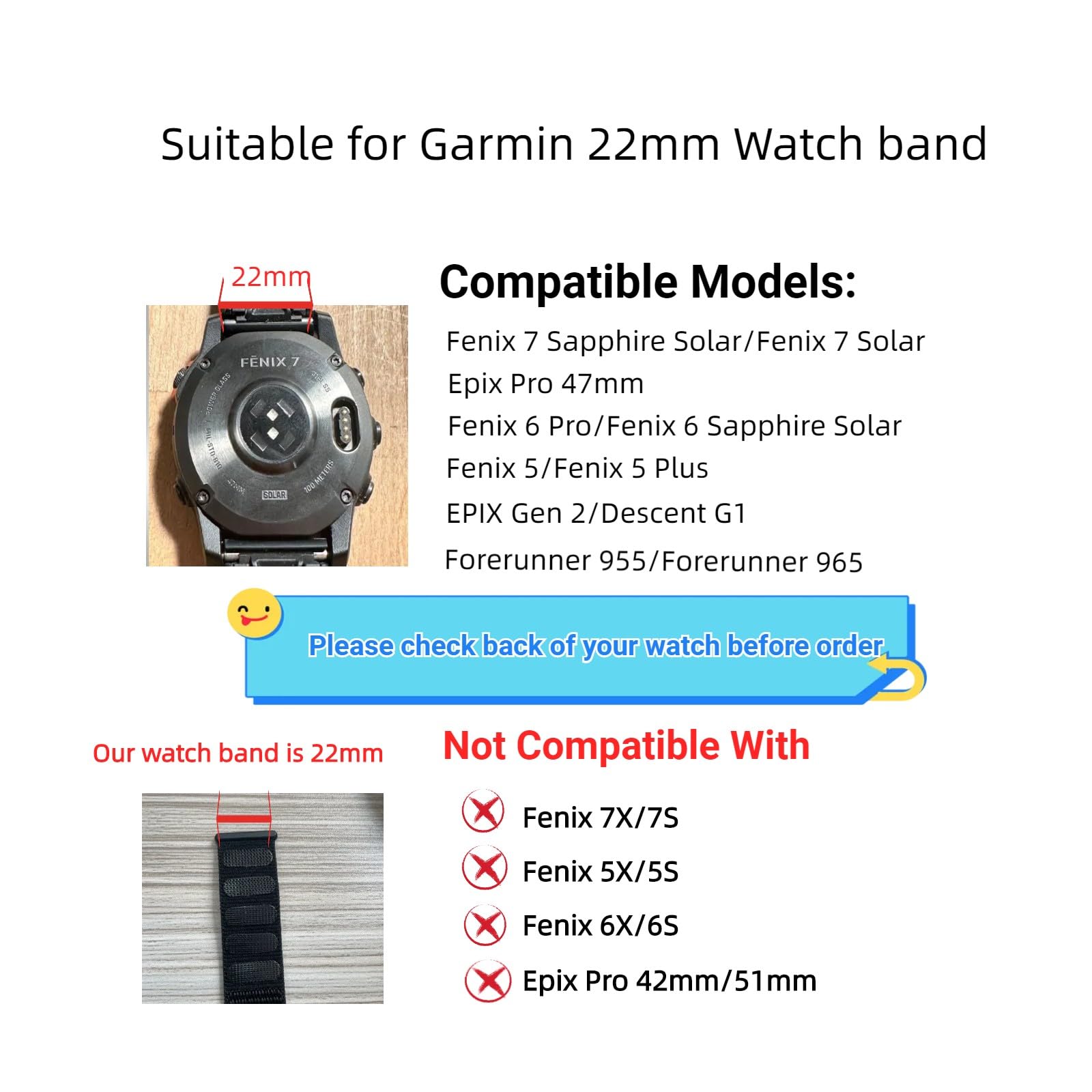 Ahxll Hook And Loop Watch Band Compatible With Garmin Fenix 8 47Mm/Epix Pro 47Mm/ Fenix E 47Mm/Fenix 7/Fenix 6/Epix Gen 2/Fenix 5/Instinct, 22Mm Nylon Sport Wristband Strap(Black)