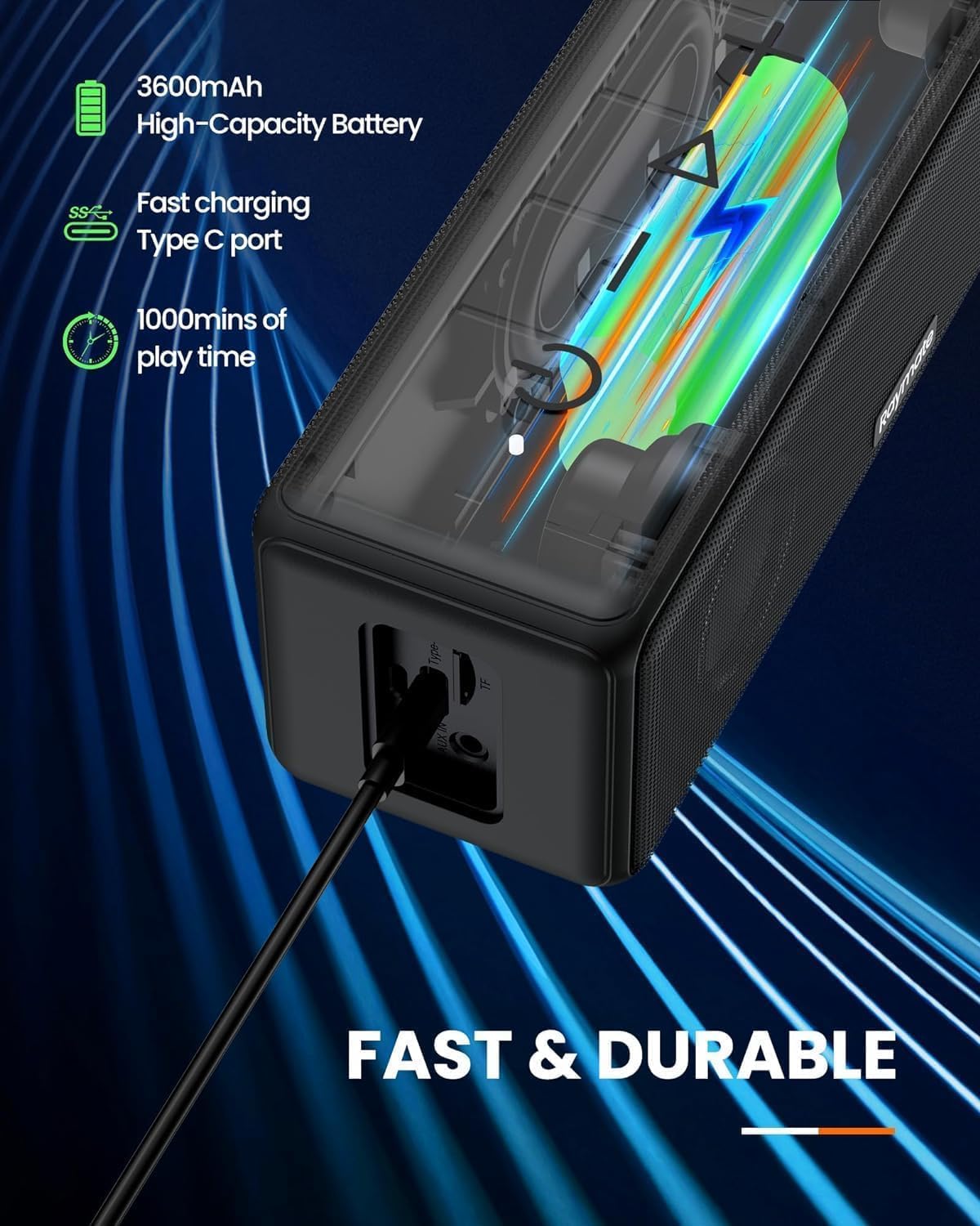 Raymate Bluetooth Speakers, Hifi Stereo Sound With Dsp, 30W Ipx7 Waterproof Speaker Wireless Bluetooth V5.0, 1000Mins Playtime,