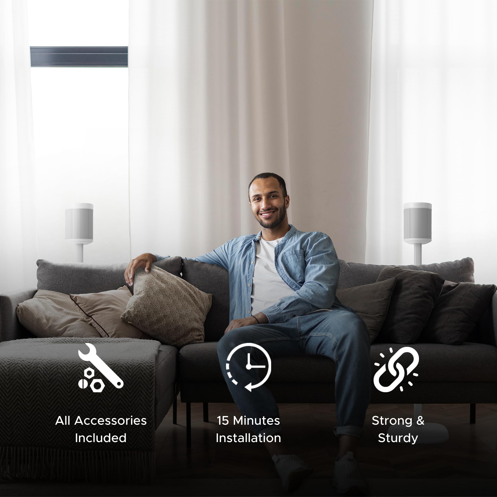 One / Era100 Floor Stand Twin Pack (2Pcs), White | Compatible With Sonos One, Play:1, One Gen 2, One Sl | Future Proof Design Al