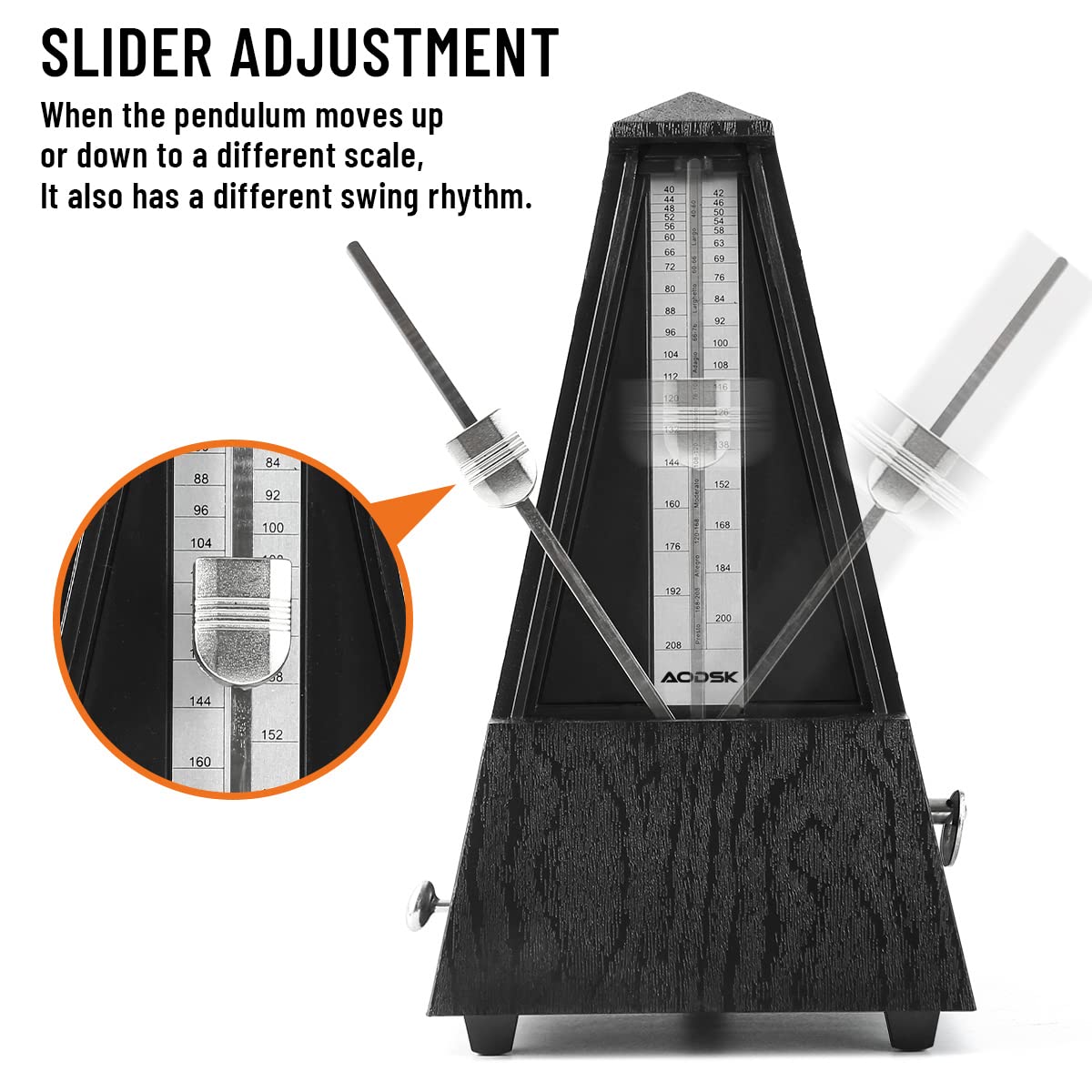Aodsk Mechanical Metronome,Universal Metronome For Piano,Guitar,Violin,Drums And Other Instruments,Standard,(Wood Grain Black)