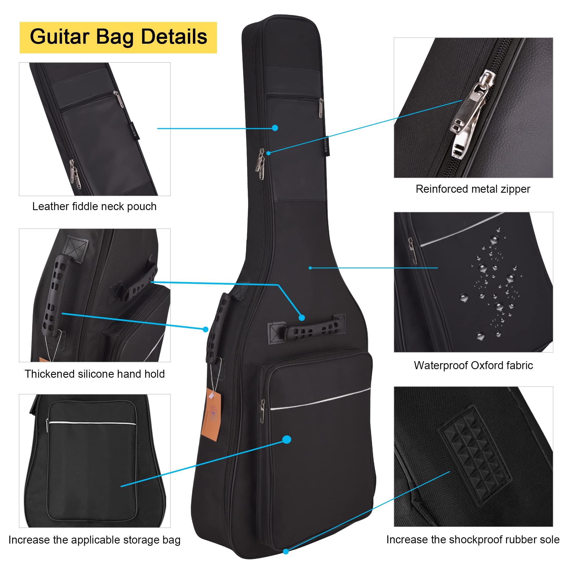 Diboer Guitar Bag 39 Inch Acoustic Guitar Gig Bag Soft Case 0.35 Inch Thick Padding Classical Guitar Backpack Larger Pocket With