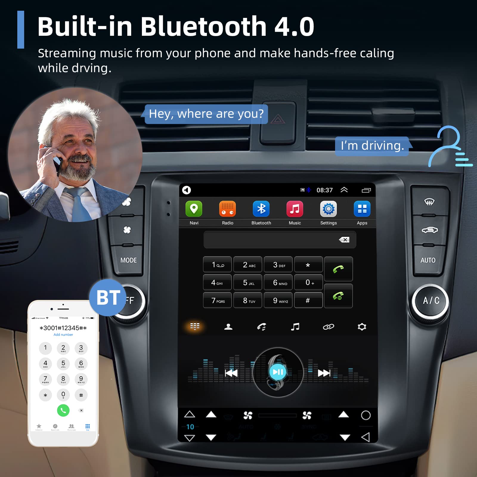 For Honda Accord 2003 2004 2005 2006 2007 Android Car Stereo Radio,Podofo 9.7 Inch Vertical Touchscreen Bluetooth Radio In Dash Navigation Gps Units With Phone Mirror Link Wifi Fm/Rds Backup Camera