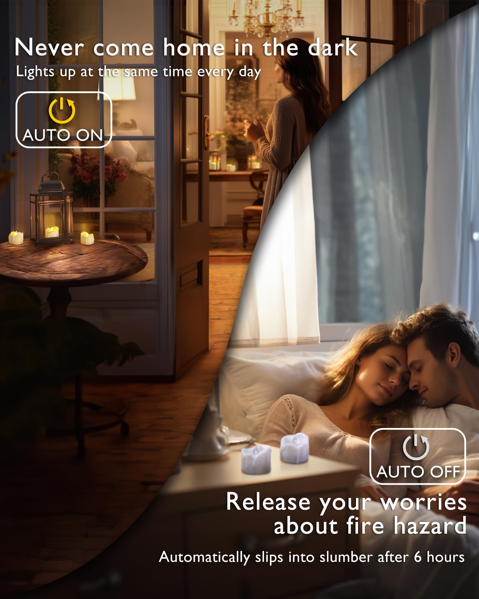 Homemory Timer Tea Lights, Flameless Flickering Auto Tea Lights Battery Operated, Auto On 6 Hours And Off 18 Hours Everyday, Bat