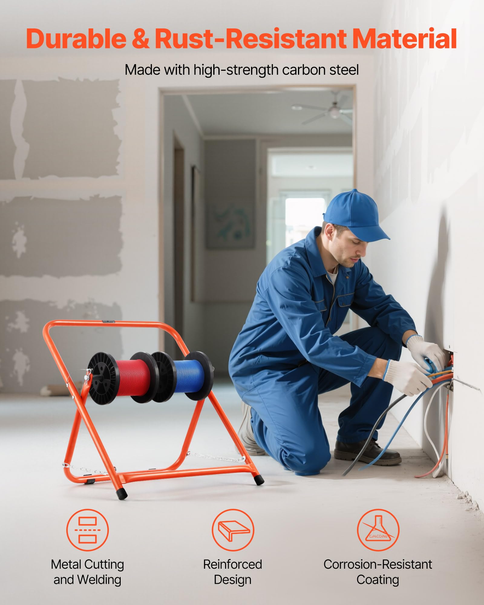 Vevor Cable Caddy, Heavy Duty Steel Frame, Spool Holder For Electrical Wires, Portable Wire Dispenser For Up To 20 In Diameter S