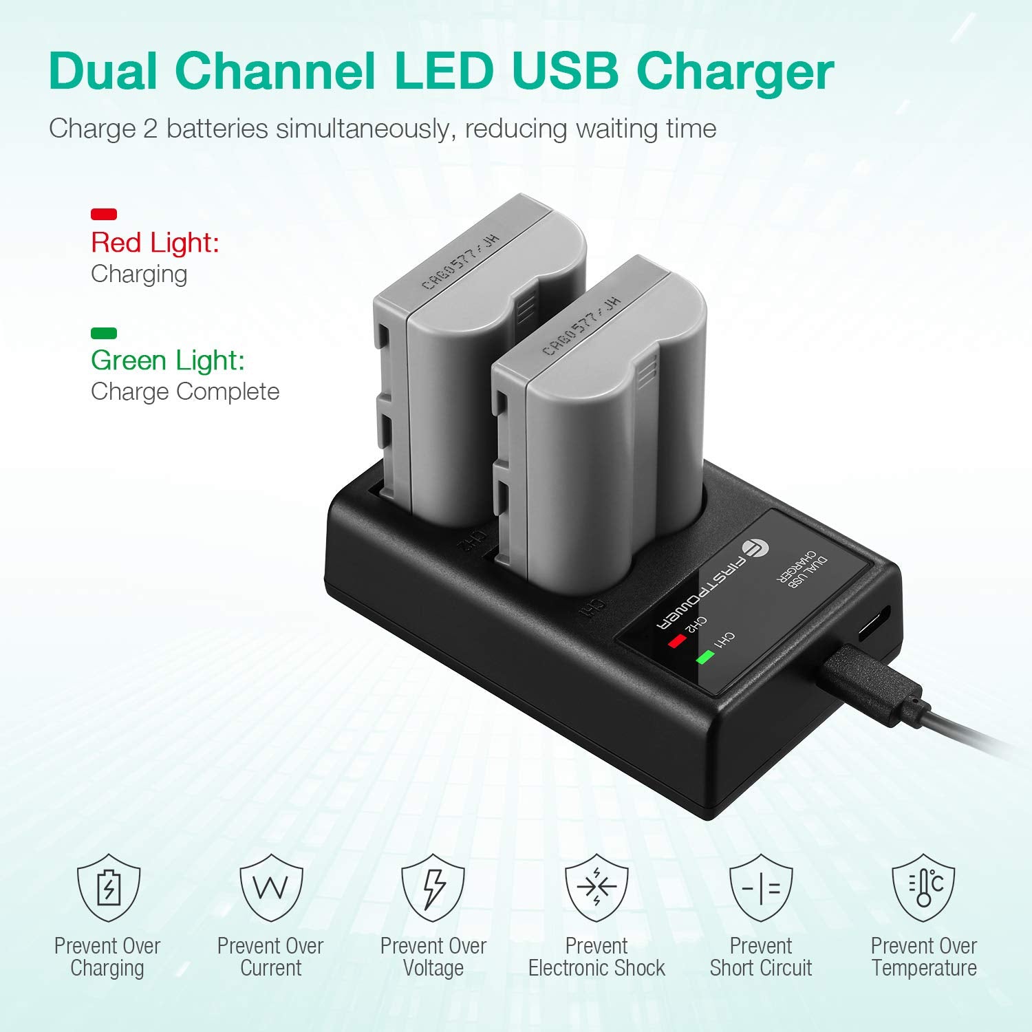 Firstpower En El3E Battery 2 Pack 2200Mah And Dual Usb Charger Compatible With Nikon D50, D70, D70S, D80, D90, D100, D200, D300,