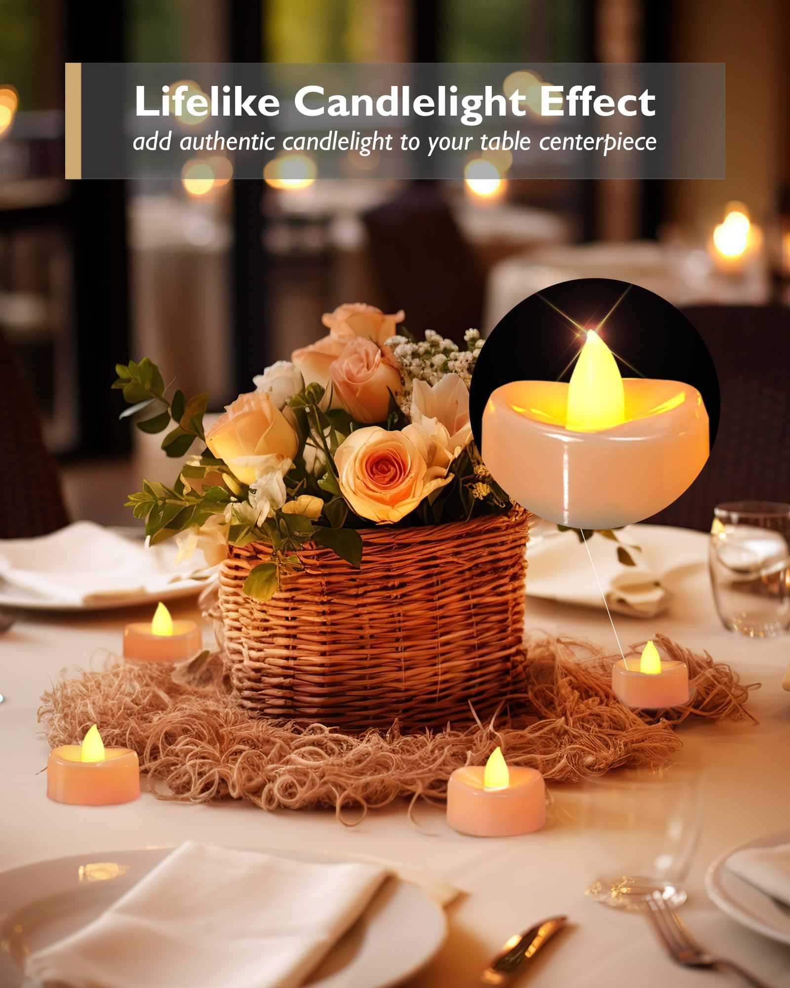 Merrynights Flameless Candles, 50 Pack Led Tea Lights Candles Battery Operated, Last 200+ Hrs Flickering Tea Lights For Hallowee