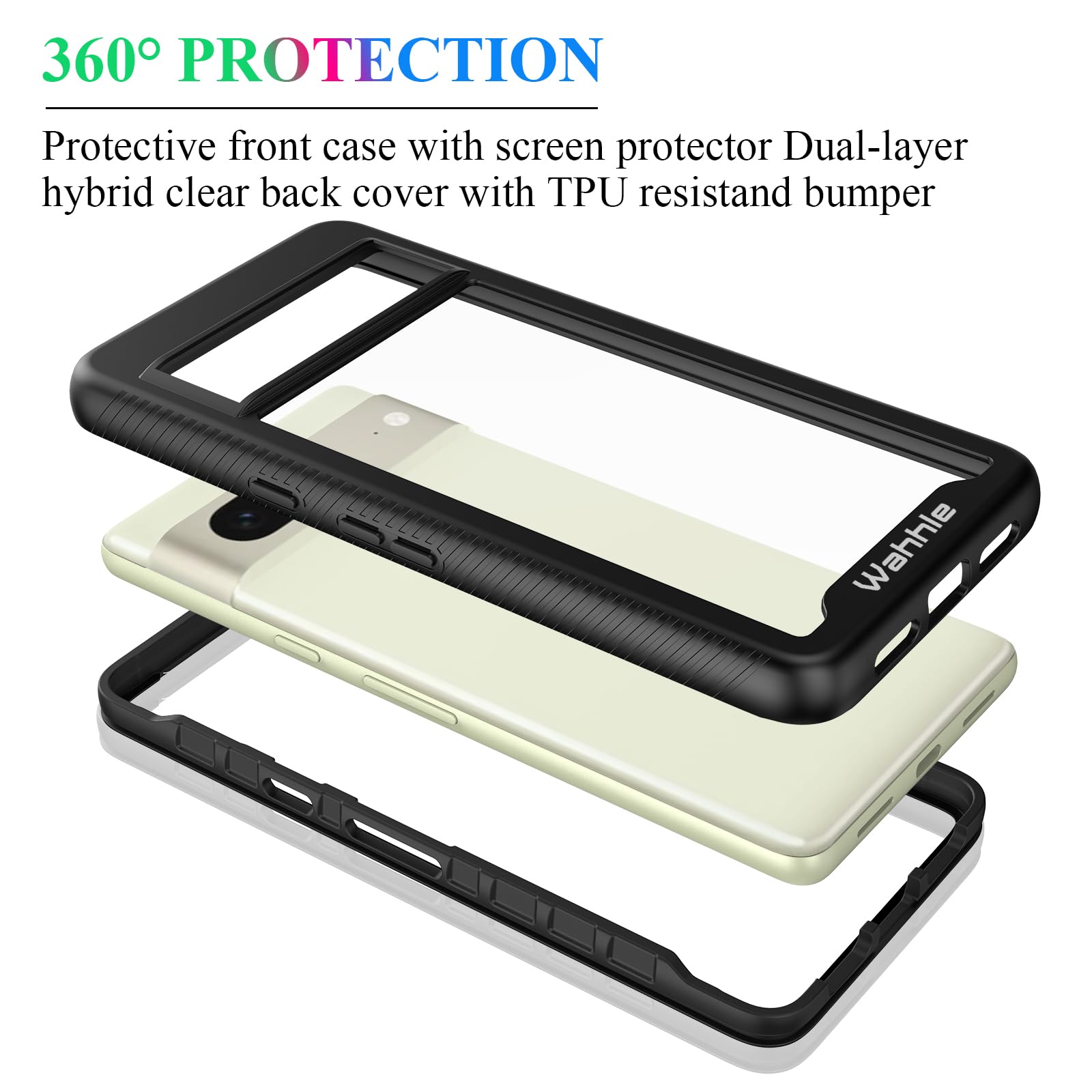 Wahhle Compatible With Google Pixel 7 Case, Built In Screen Protector Full Body Shockproof Slim Fit Bumper Protective Phone Cove