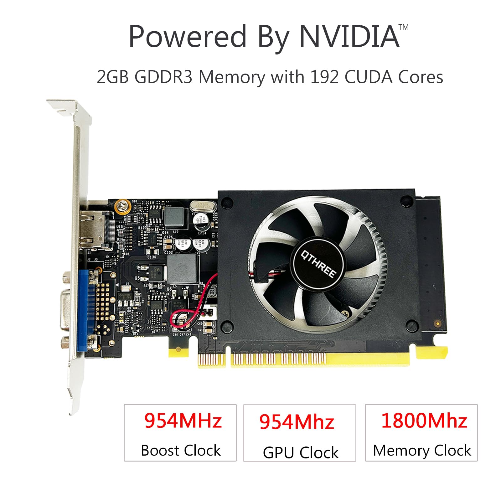 Qthree Nvidia Gt 710 Graphics Card,2Gb,Drr3,64 Bit,Vga,Hdmi,Pc Video Card,Low Profile Computer Gpu,Pci Express 2.0 X8,Hdcp Suppo