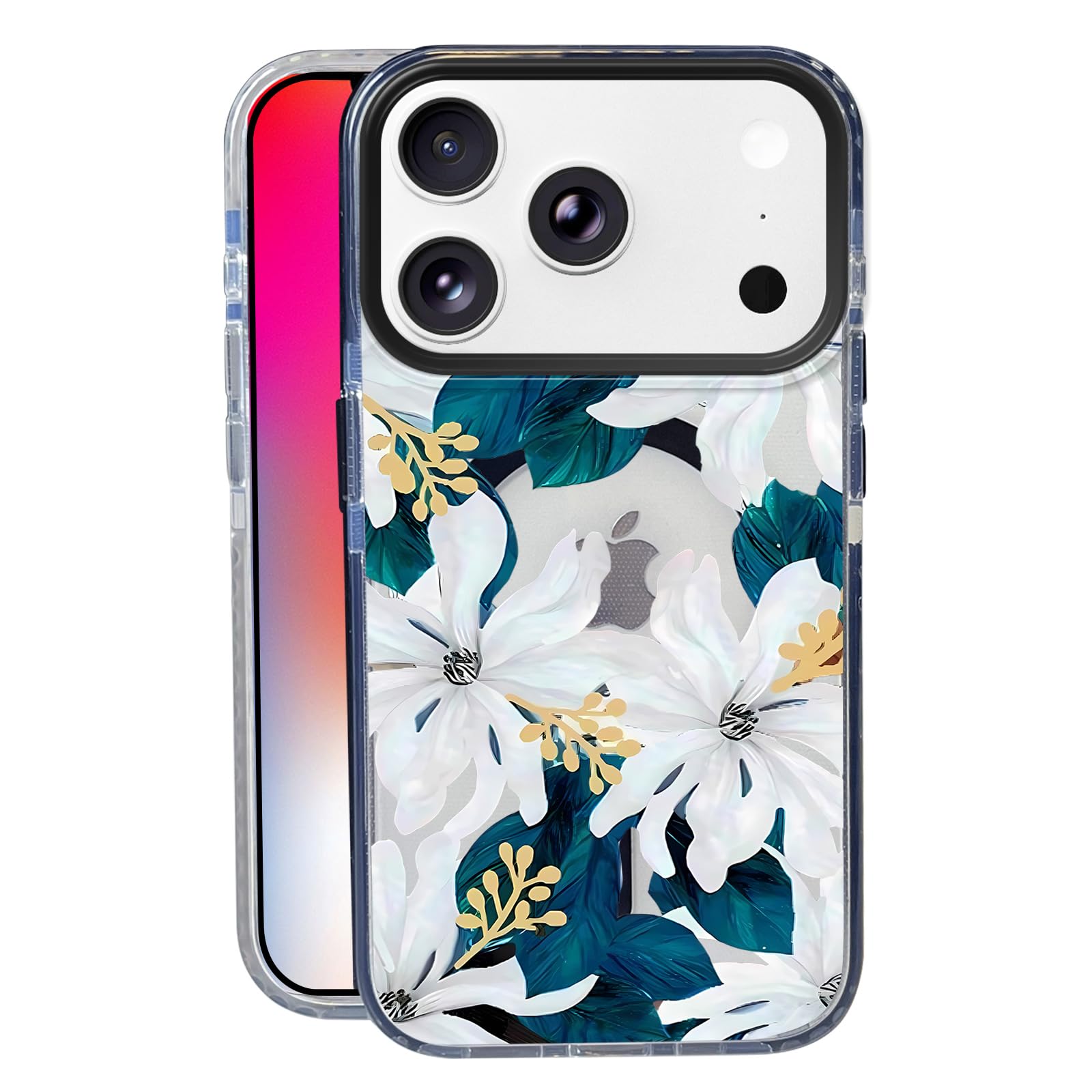 Nimeey White Floral for iPhone 17 Pro Max Case,MagSafe Compatible,Matte Soft Slim Shockproof Cover,Anti-Fingerprint,Anti-Yellowi