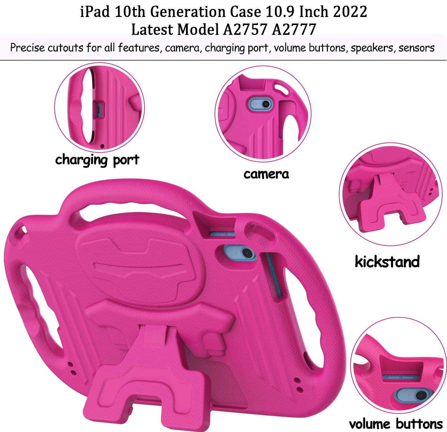 Ltrop Kids Ipad 10.9 Case With Shoulder Strap, Shockproof, Durable, Protective, Vibrant Hot Pink, Perfect For 2022 Ipad 10Th Gen