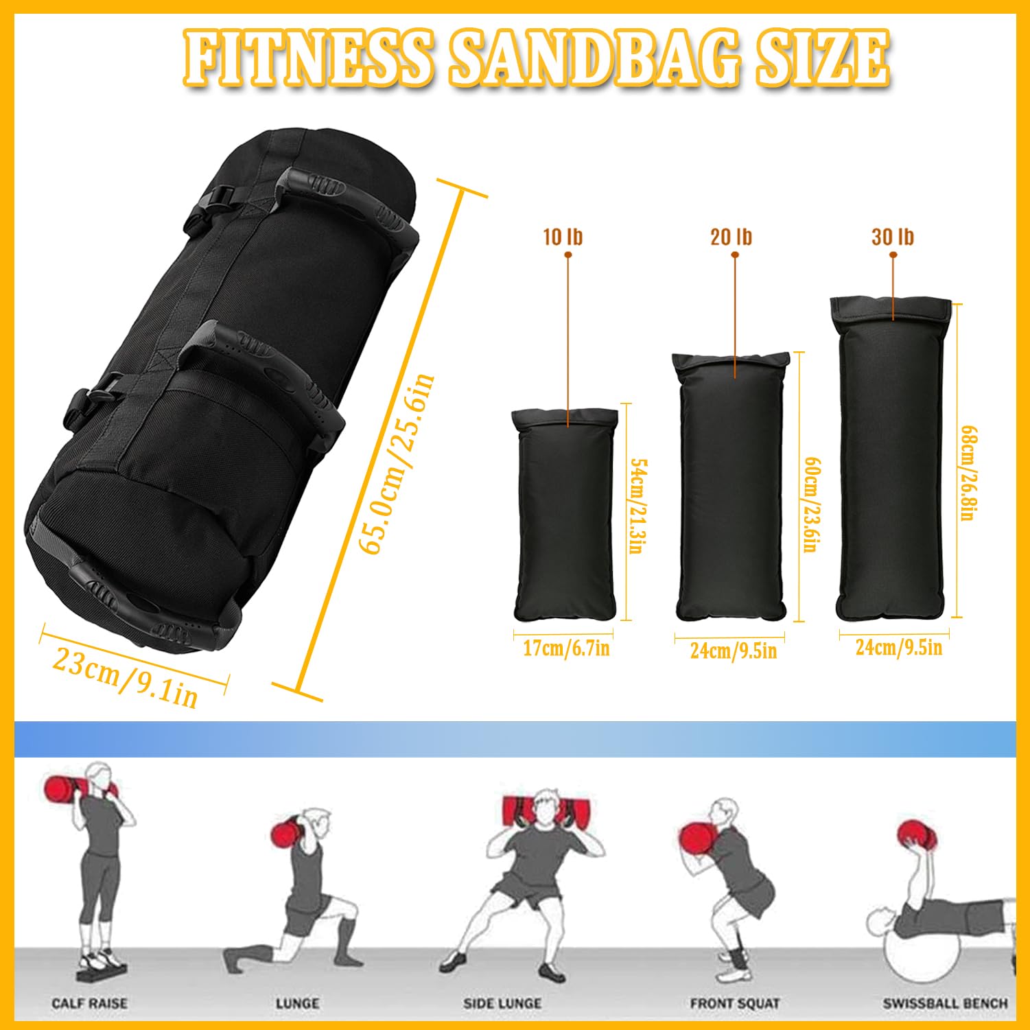 Taeku Fitness Sandbag, Heavy Duty Workout Sand Bag With Handles Weighted Slam Bag With 3 Unfilled Bags For Strength Powerlifting