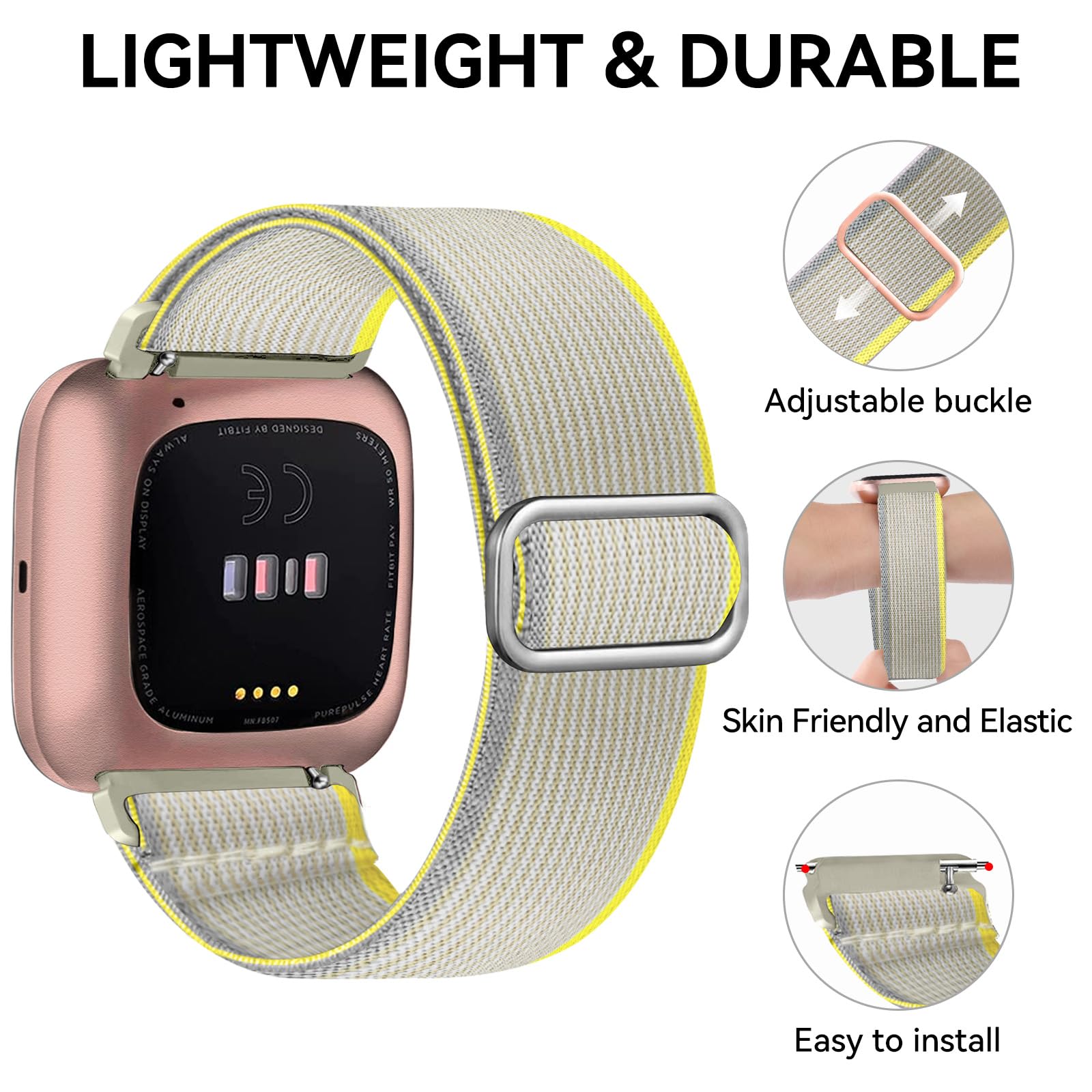 Chinber 5 Pack Bands Compatible With Fitbit Versa 2/5 Bands, Soft Adjustable Nylon Sport Band For Fitbit Versa Smart Watch Women