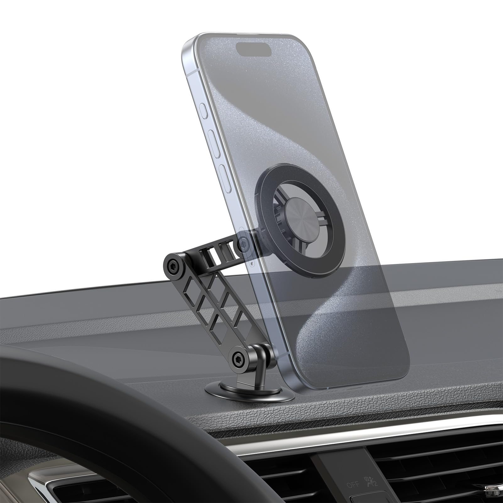 Mutigy Magnetic Phone Holder for Car, Fits for Magsafe Car Mount 1080 Rotation and Foldable Strong Magnets Car Phone Holder for