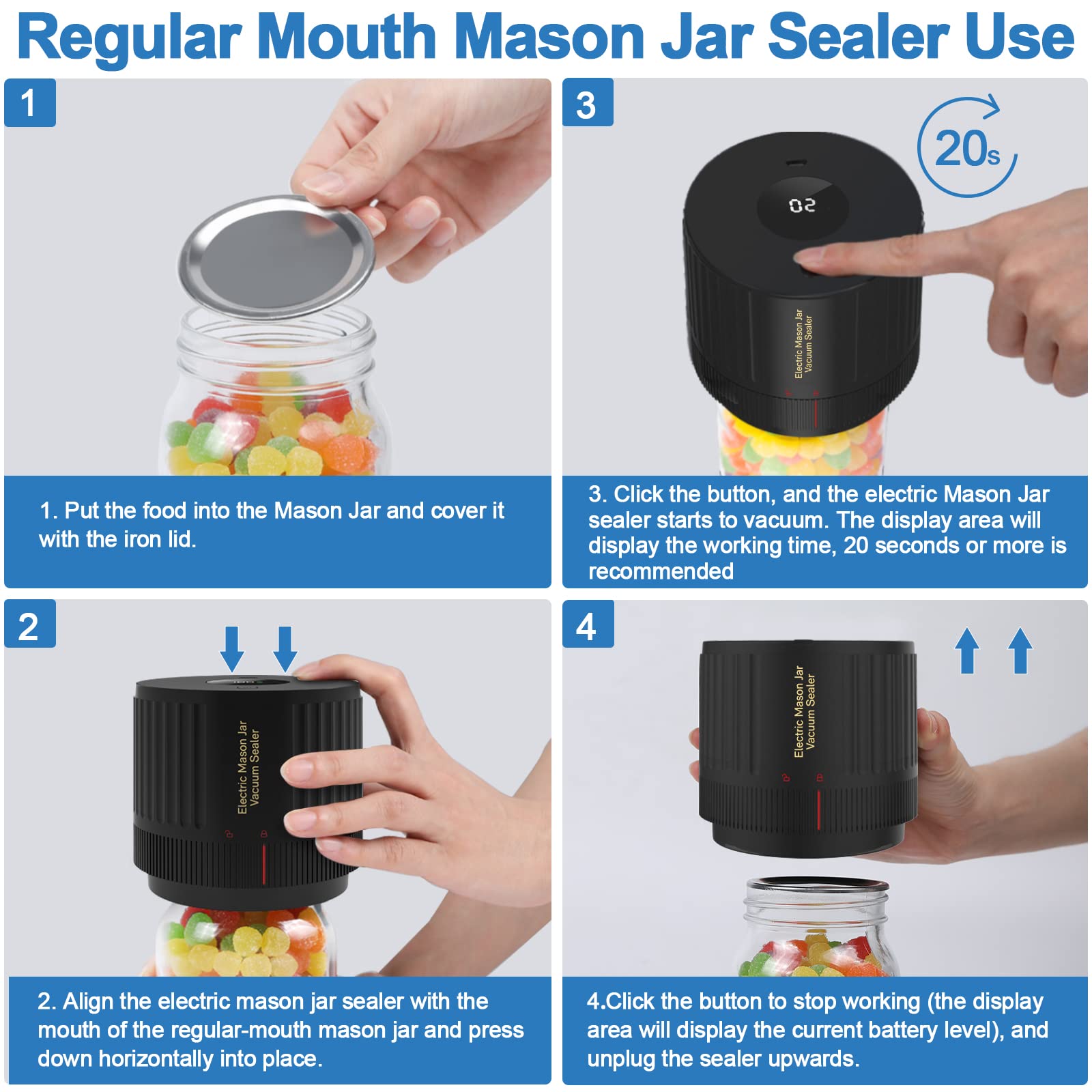Love Moment Electric Mason Jar Vacuum Sealer Kit For Wide Mouth And Regular Mouth Mason Jars