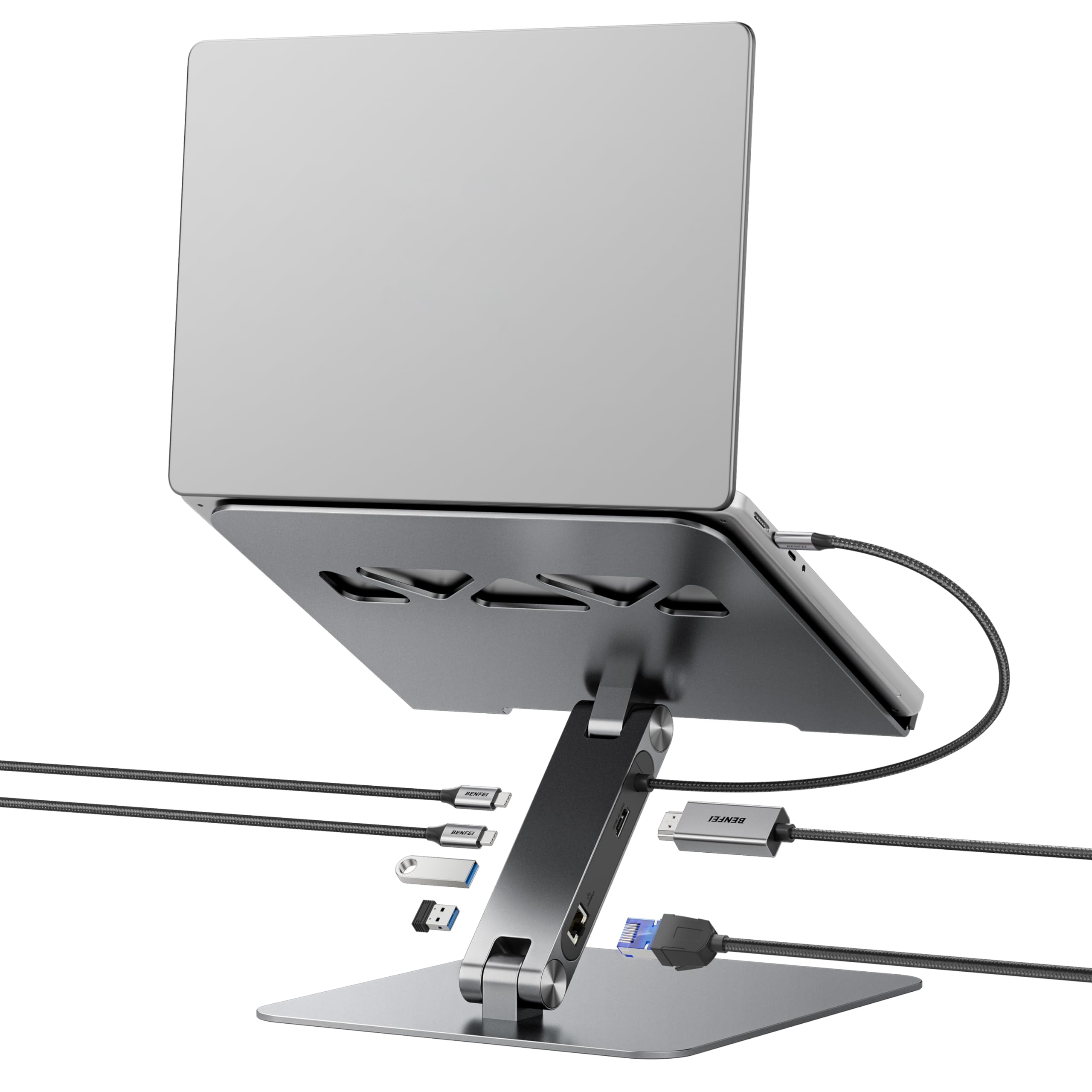 BENFEI Laptop Stand with USB C 6in1 Docking Station, HDMI 4K@60Hz,Gigabit Ethernet, 100W Power Delivery, 10Gbps 1*USB C 3.2 and