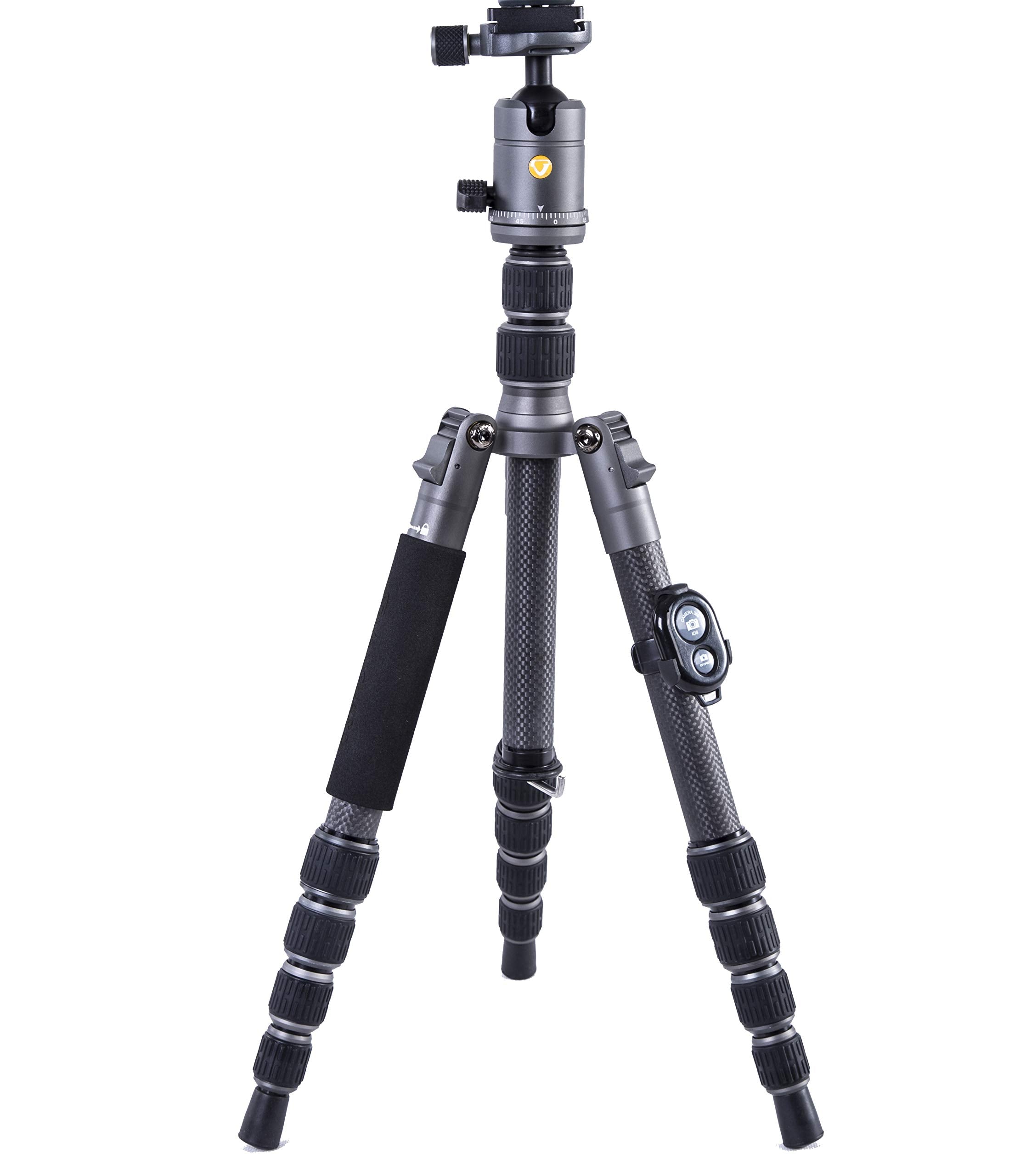 Vanguard Veo3Go235Cb Compact Carbon Fiber Travel Tripod With Ball Head, Monopod Option, Smart Phone Holder And Bluetooth Remote