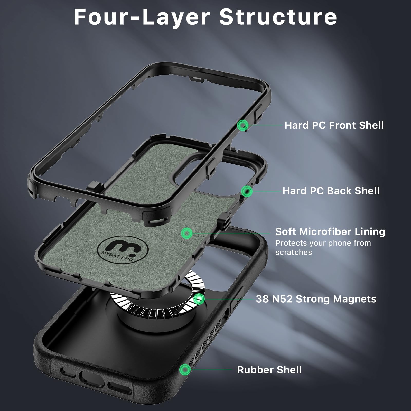 Mybat Pro Maverick Series Iphone 15 Pro Max Case With Belt Clip Holster,[Compatible With Magsafe] W/Screen Protector,Anti Drop,S