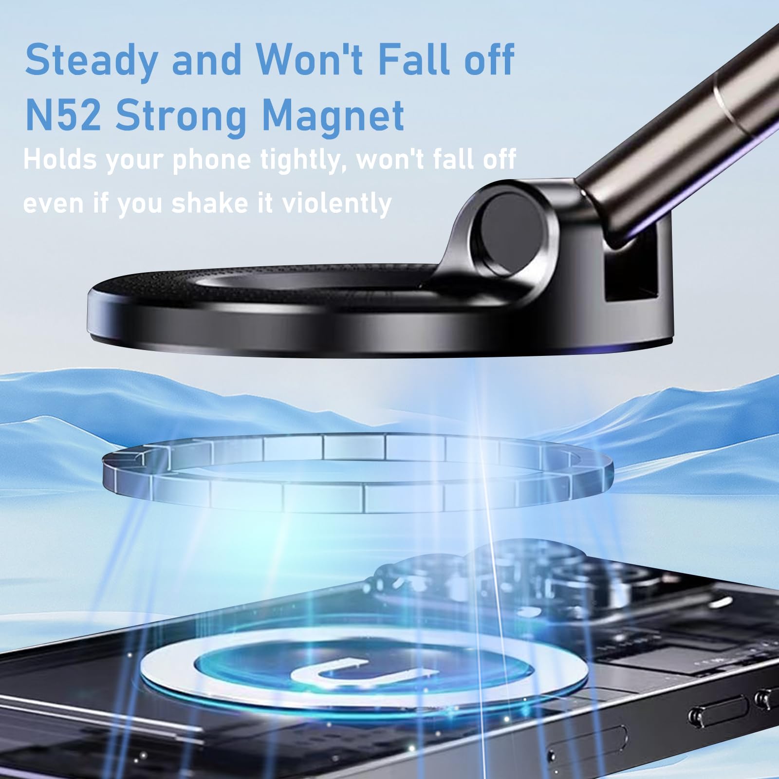 Juyosoft Vacuum Magnetic Phone Holder, 360 Adjustable Magnetic Car Mount, Foldable Portable Suction Cup Cell Phone Mount For Car