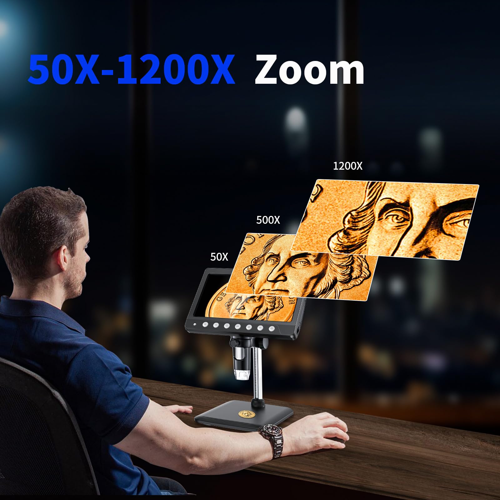 Winwend Digital Microscope For Adults Kids   7'' Hd Ips Coin Microscope For Error Coins With Screen | 1200X Soldering Microscope