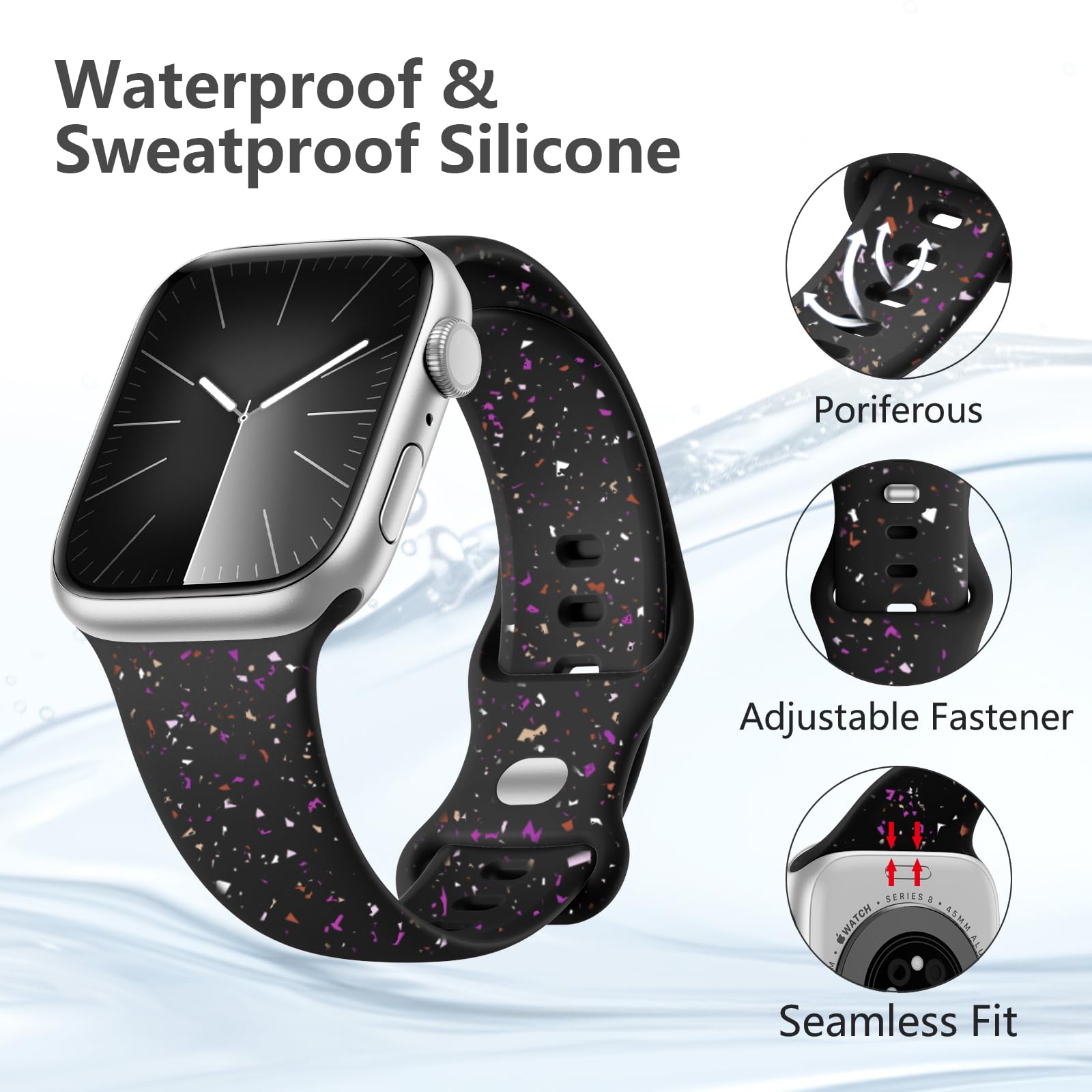 Imivio Sport Band Compatible With Apple Watch Series 9 Band 38Mm 40Mm 41Mm 42Mm 44Mm 45Mm 49Mm For Women Men, Soft Silicone Wate