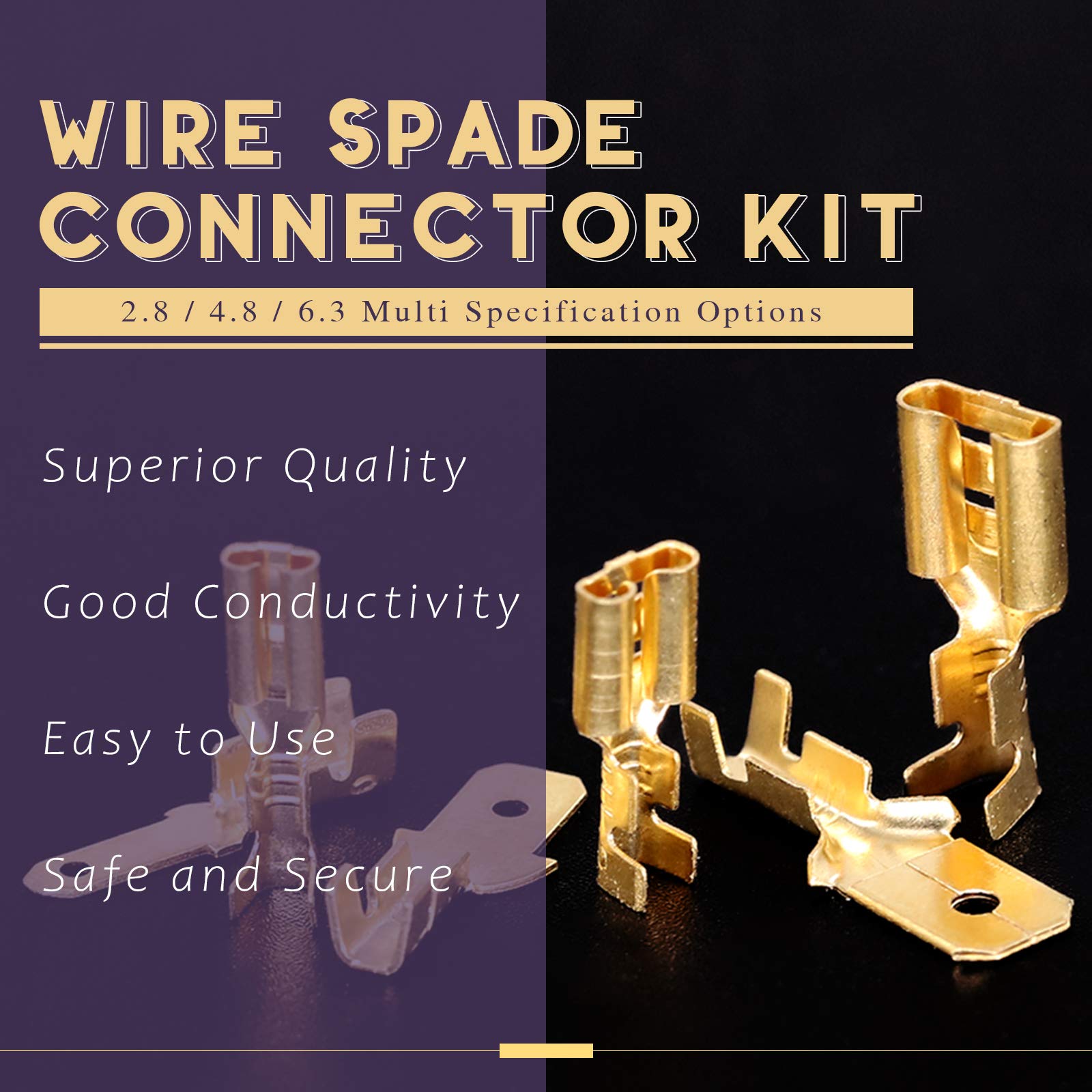 Swpeet 720Pcs Gold 2.8/4.8/6.3Mm Male And Female Spade Quick Connectors Wire Crimp Terminal Block With Insulating Sleeve Assortm