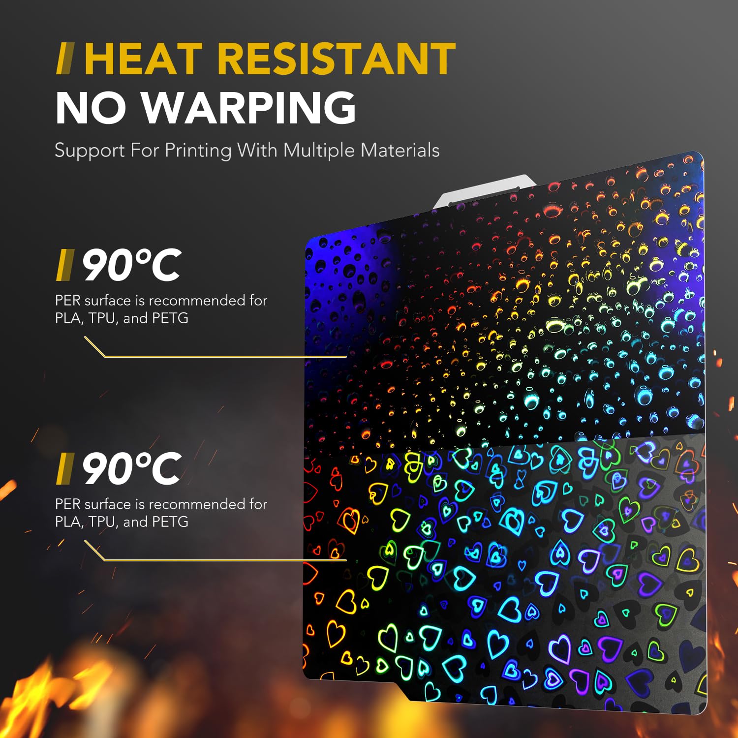 Vokelater 3D Printer Build Plate Per Sheet For Bambu Lab X1/X1C/X1E/P1P/P1S/A1, Heart + Waterdrop Dual Texture 257X257Mm, Flexib