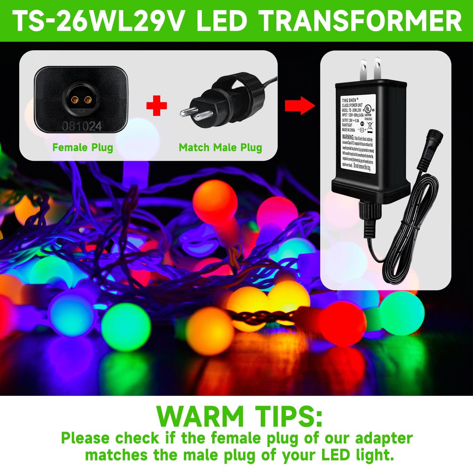 Nehbujin Led Transformer 29V 26W Led Power Supply Model Ts 26W29V Replacement Parts Ip44 Us Plug Adapter, Seasonal Use Led Drive