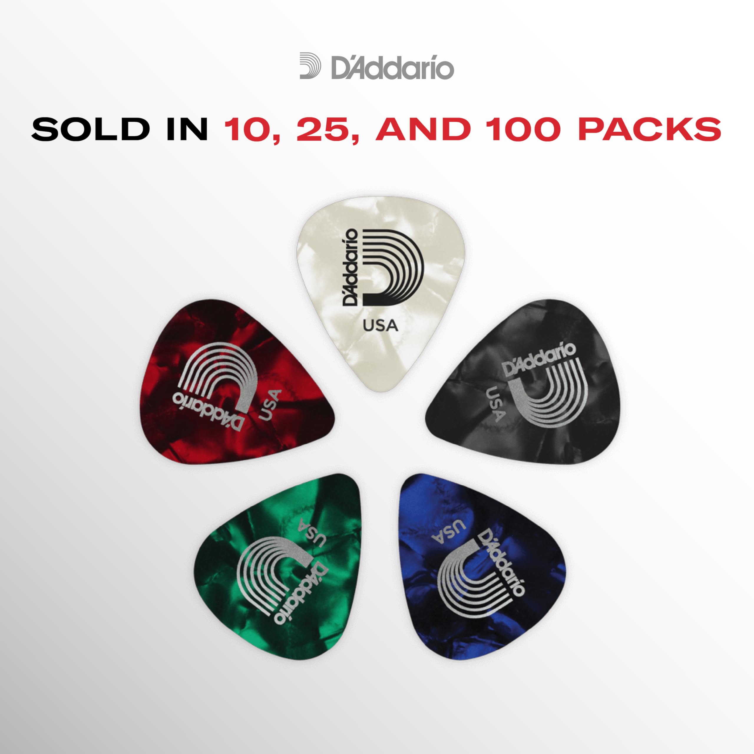 Daddario Multi Color Celluloid Guitar Picks, 100 Pack, Medium