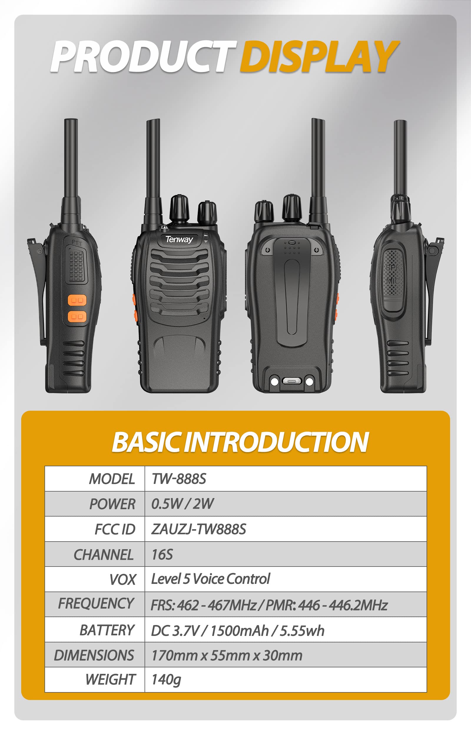 Walkie Talkies For Adults 16 Frs Channels Free Licence Long Range Rechargeable Family Two Way Radio With Security Mic Earpiece A