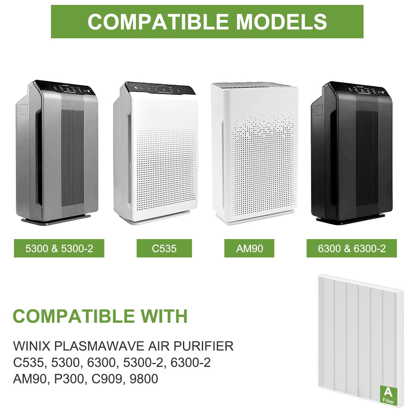 4 Pack 115115 Hepa Replacement Filter A Size 21   Compatible With Winix Plasmawave Air Purifier C535 5300 5300 2 6300 6300 2 P30