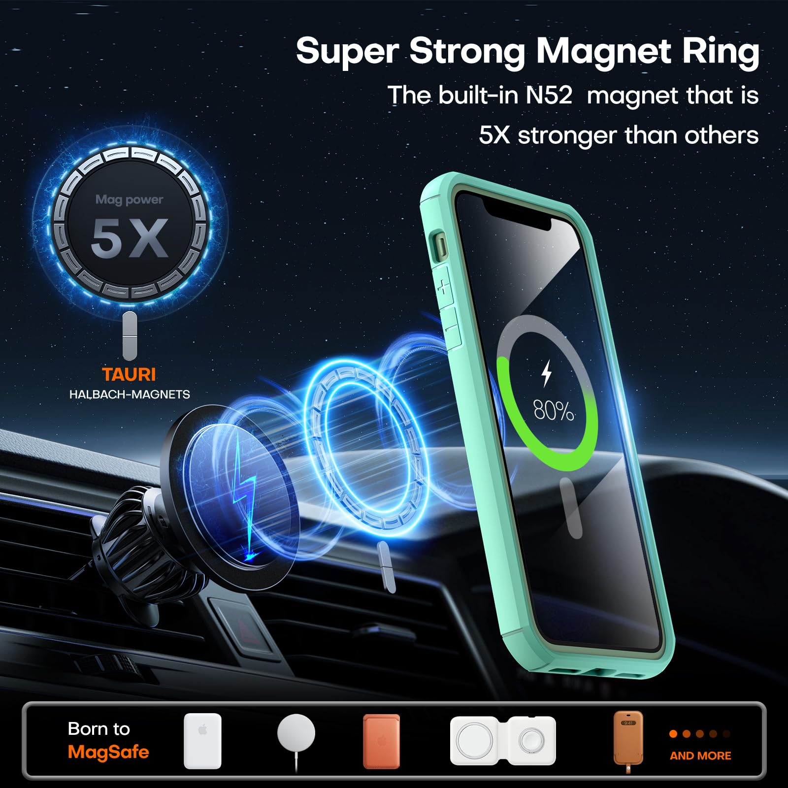 Tauri 3 In 1 Magnetic For Iphone 11 Case, With 2X Screen Protector, 10 Ft Drop Protection, Compatible With Magsafe Case For Ipho