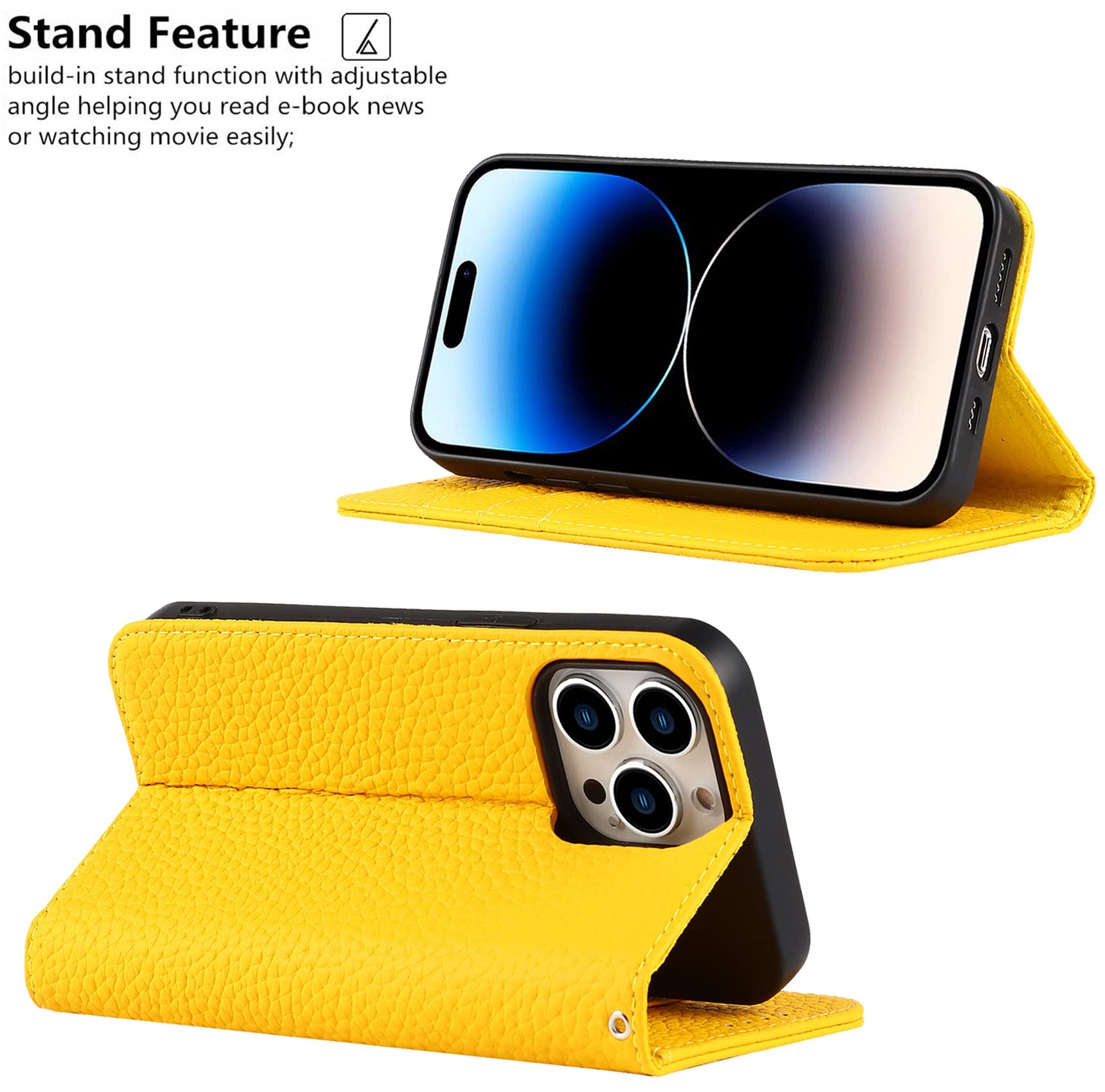 Icovercase For Iphone 14 Pro Max Wallet Case With Credit Card Holder And Wrist Strap, Rfid Blocking Genuine Leather Flip Magneti