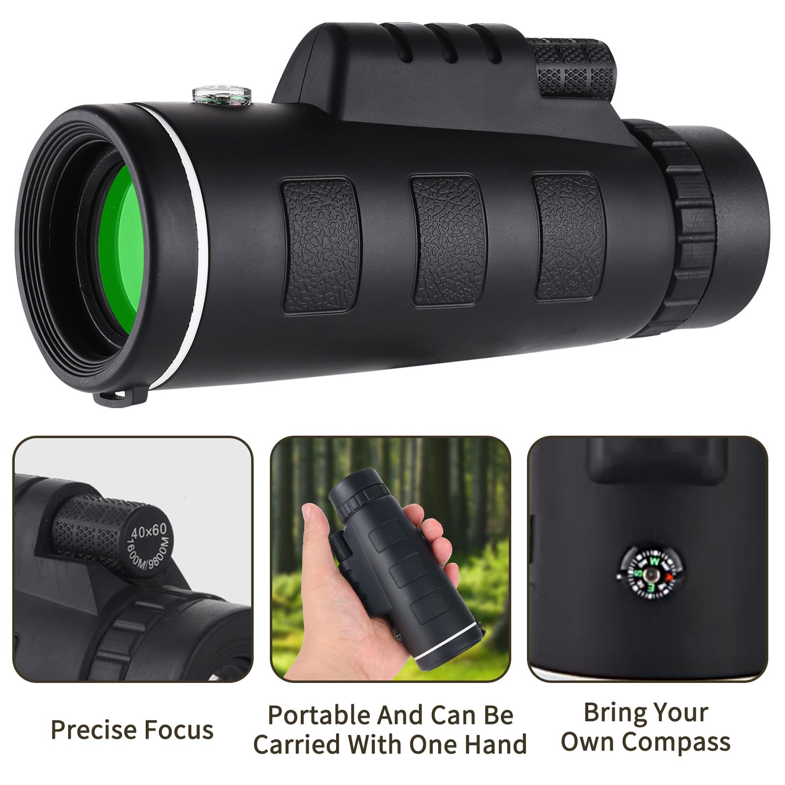Lizbin 40X60 Monocular Telescope, Small Monoculars For Adults High Powered, Night Vision Monocular Telescope For Smartphone, Hig