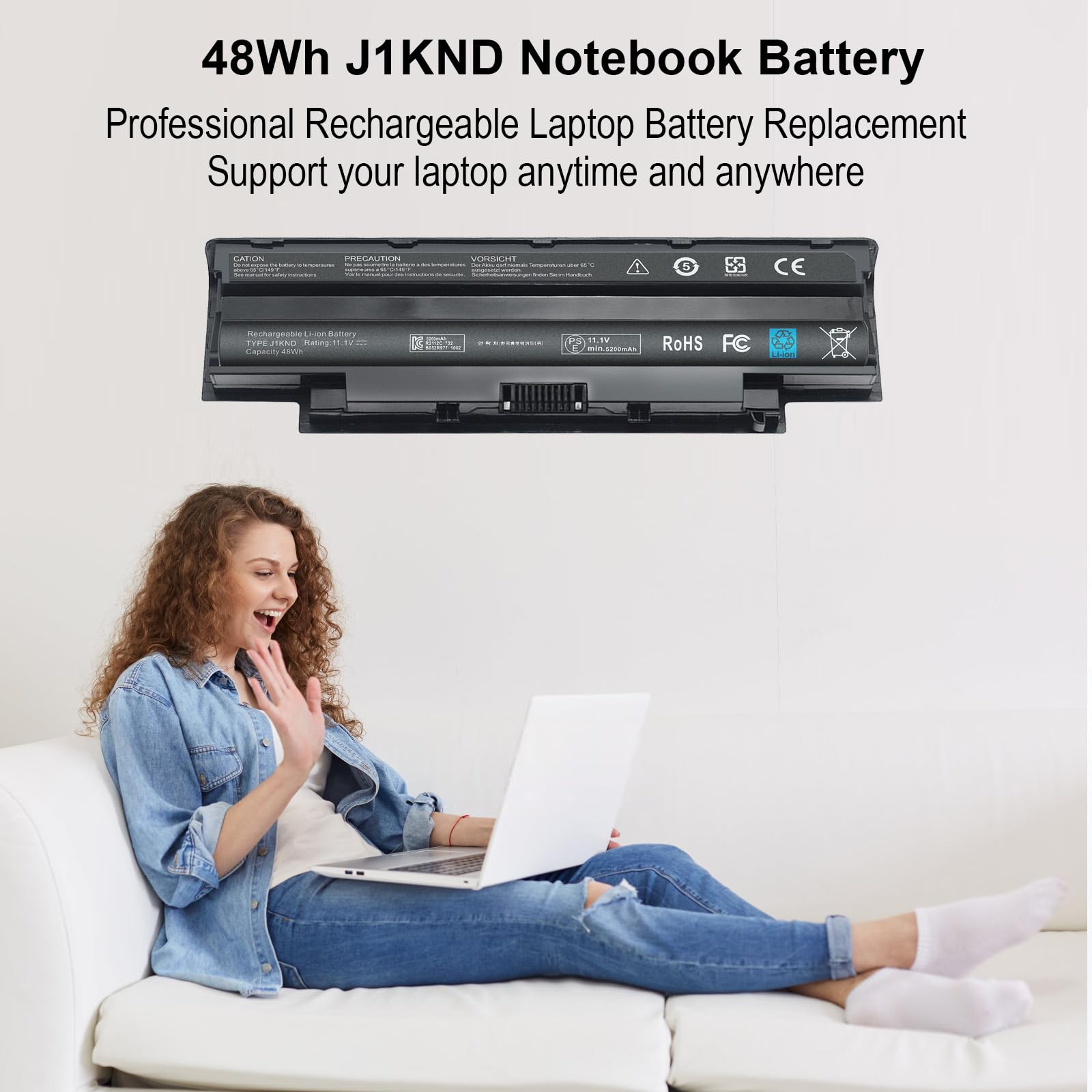 J1Knd Laptop Battery 11.1V 48Wh Compatible With Dell Inspiron N5110 M5040 N5010 N7010 N4110 N7110 N4050 N4010 N5050 N5040 N5030