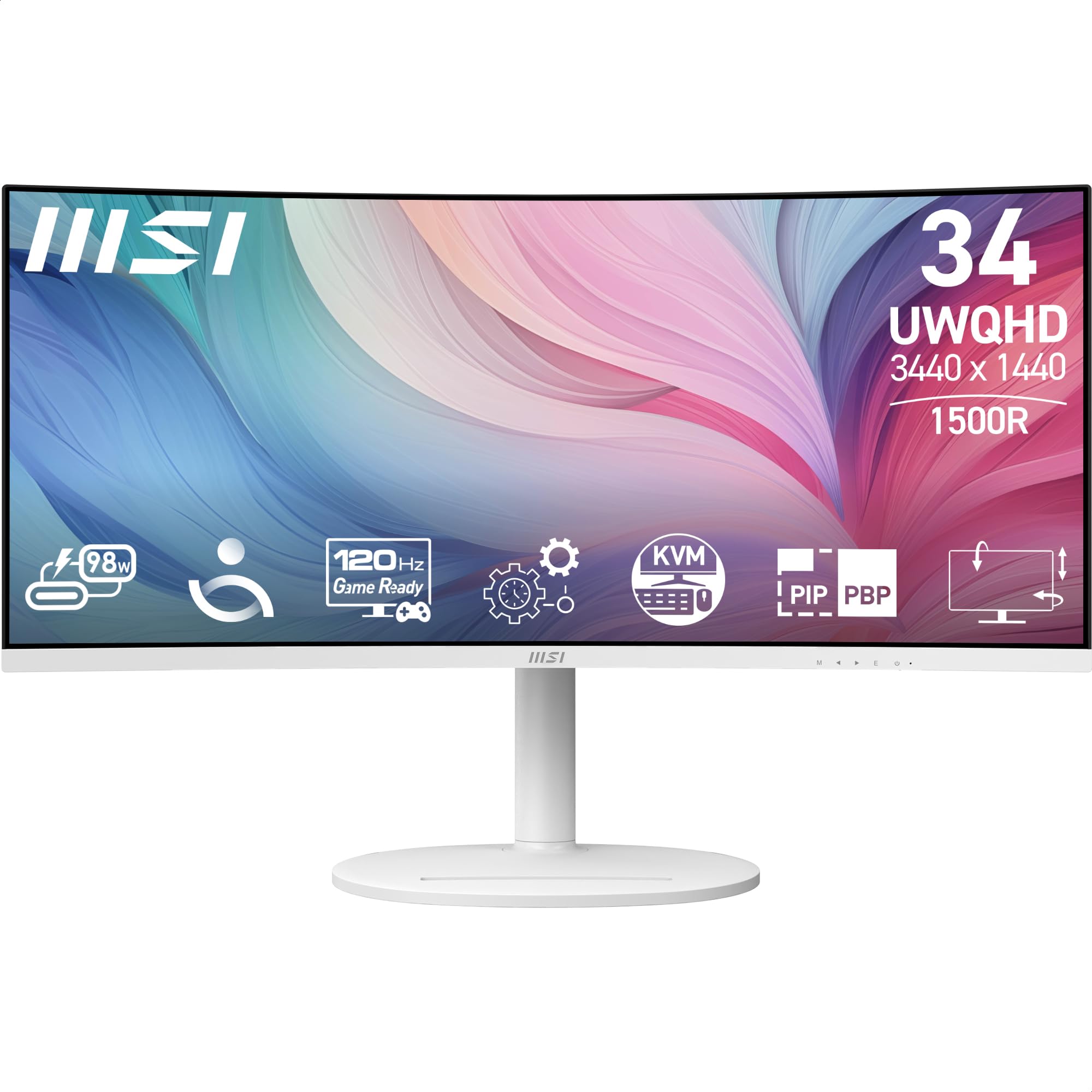 msi Modern MD342CQPW 34in VA 3440 x 1440(UWQHD) Computer Monitor, 120Hz, 1800 Curved, Adaptive-Sync, HDMI, DP, USBC 98W Power De